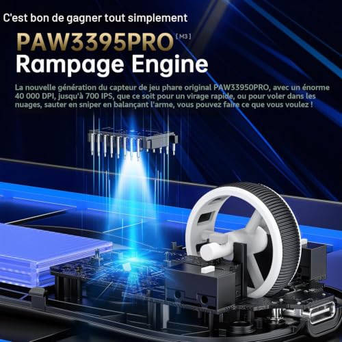 Detalle de MAMBASNAKE M3 39g Superlight Mouse – Souris gaming ultra-légère avec PAW3395PRO et options sans fil