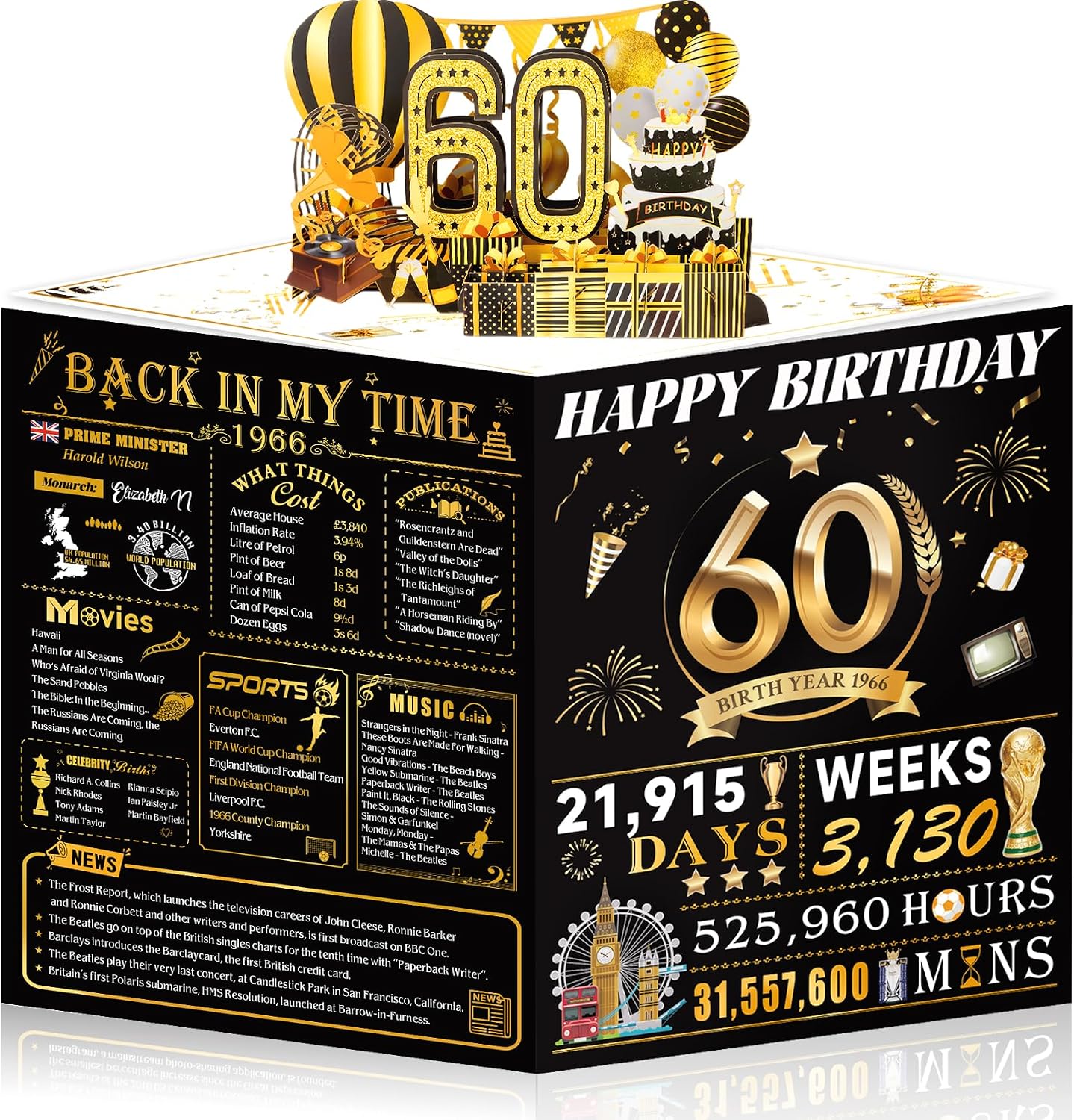 Detalle de 60th Birthday Cards 3D Pop Up, 8 x 10in