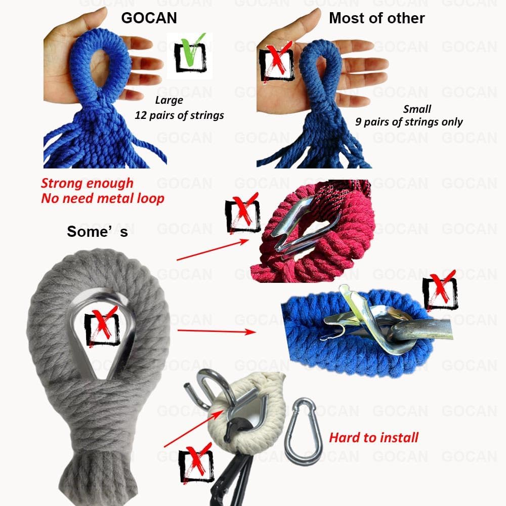 Thumbnail 4 de GOCAN Brazilian Double Hammock 2 Person Extra Large 220x160cm (Blue/Green) – 330cm Total Length, 300kg Load