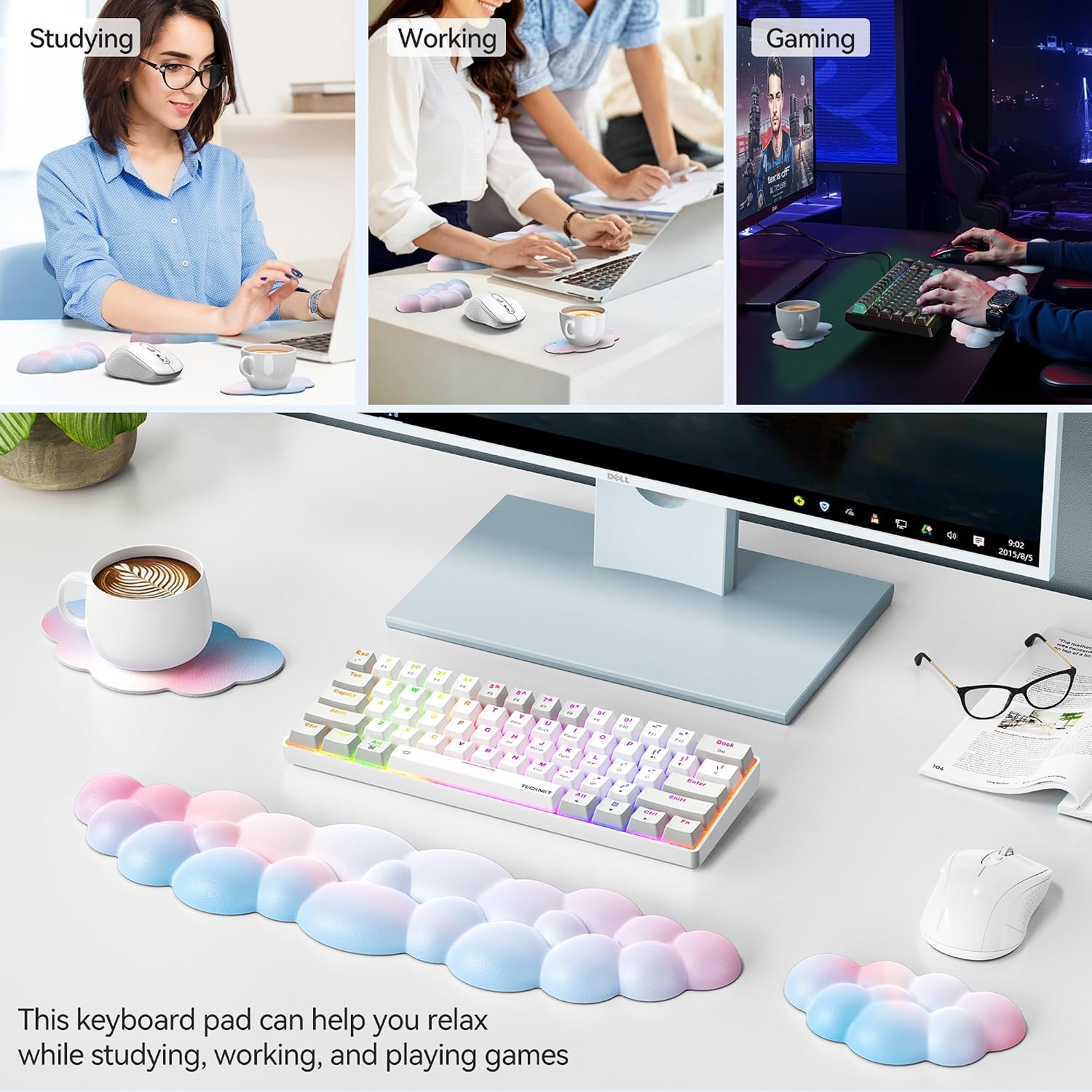 Thumbnail 6 de TECKNET Cloud Wrist Rest Set 80D Memory Foam