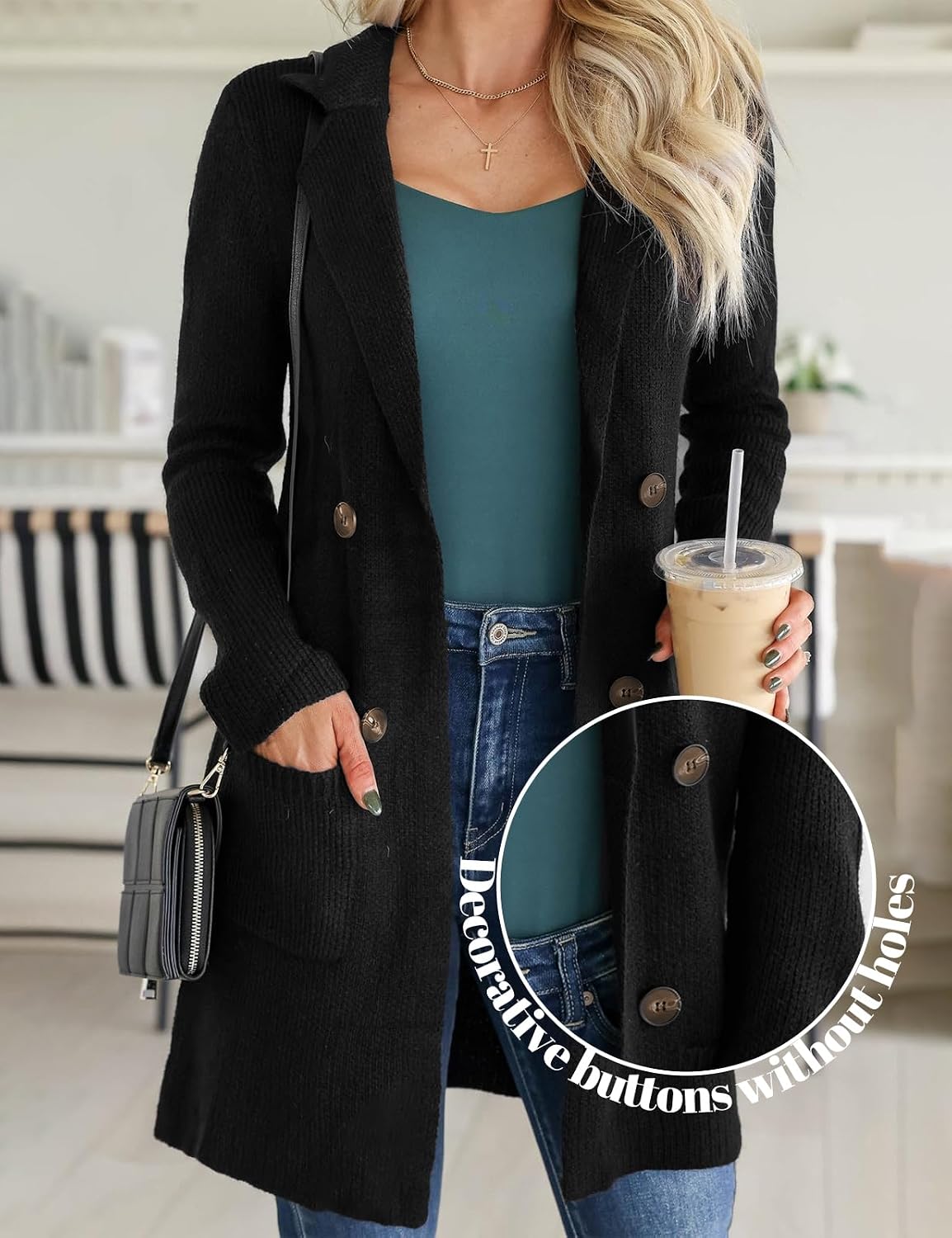 Detalle 2 de VIMPUNEC Open Front Long Cardigan with Pockets