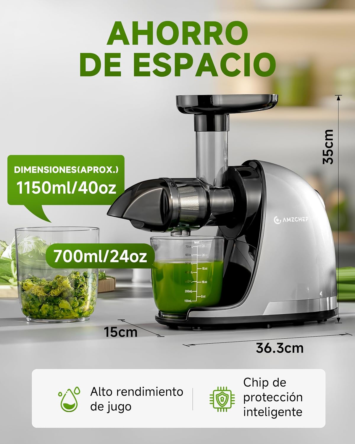 Detalle 2 de AMZCHEF Licuadora prensado en frío 110 rpm