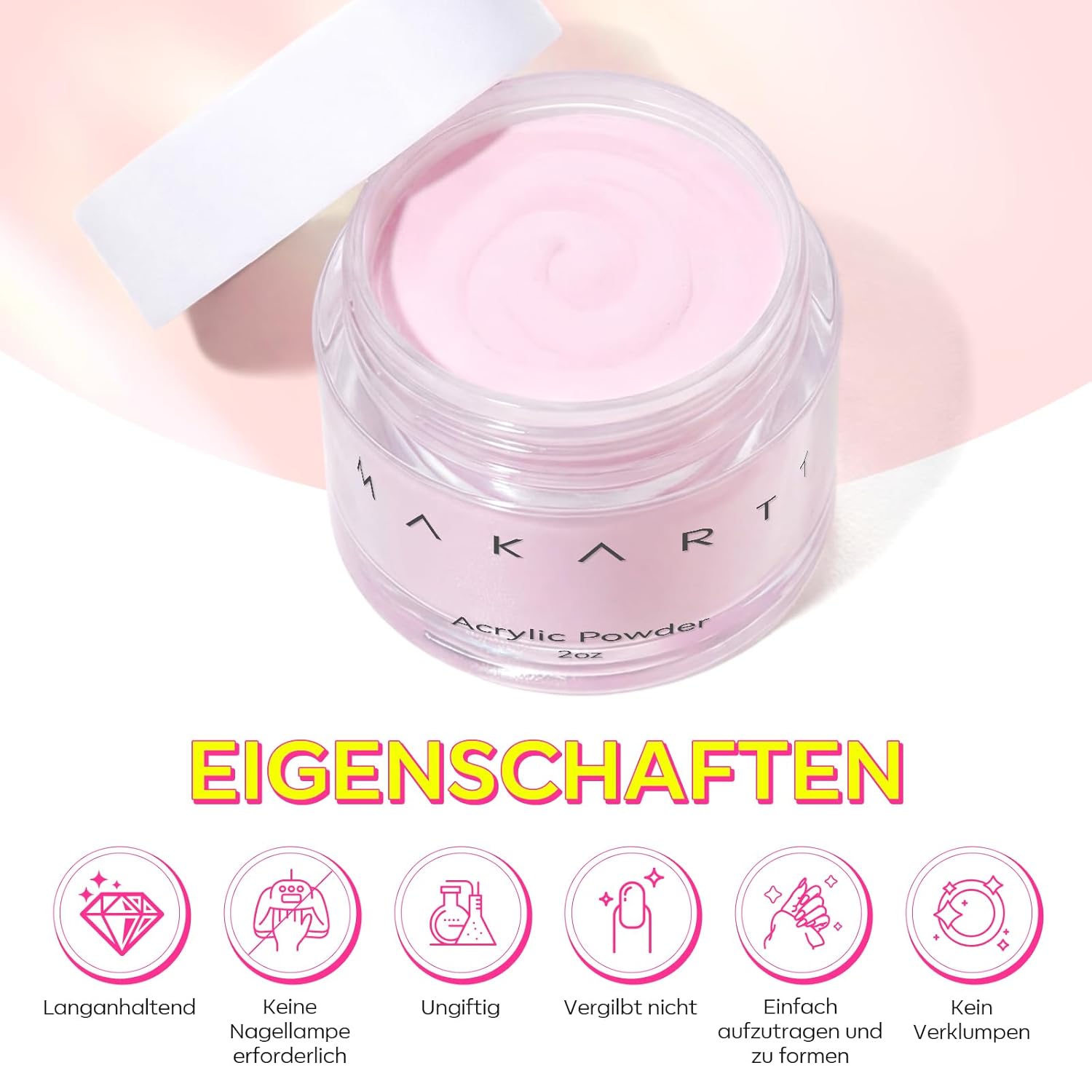 Detalle 2 de Makartt Acrylpulver für Nägel – 56 g, Hell-Pink: Starterset für Anfänger und Profis