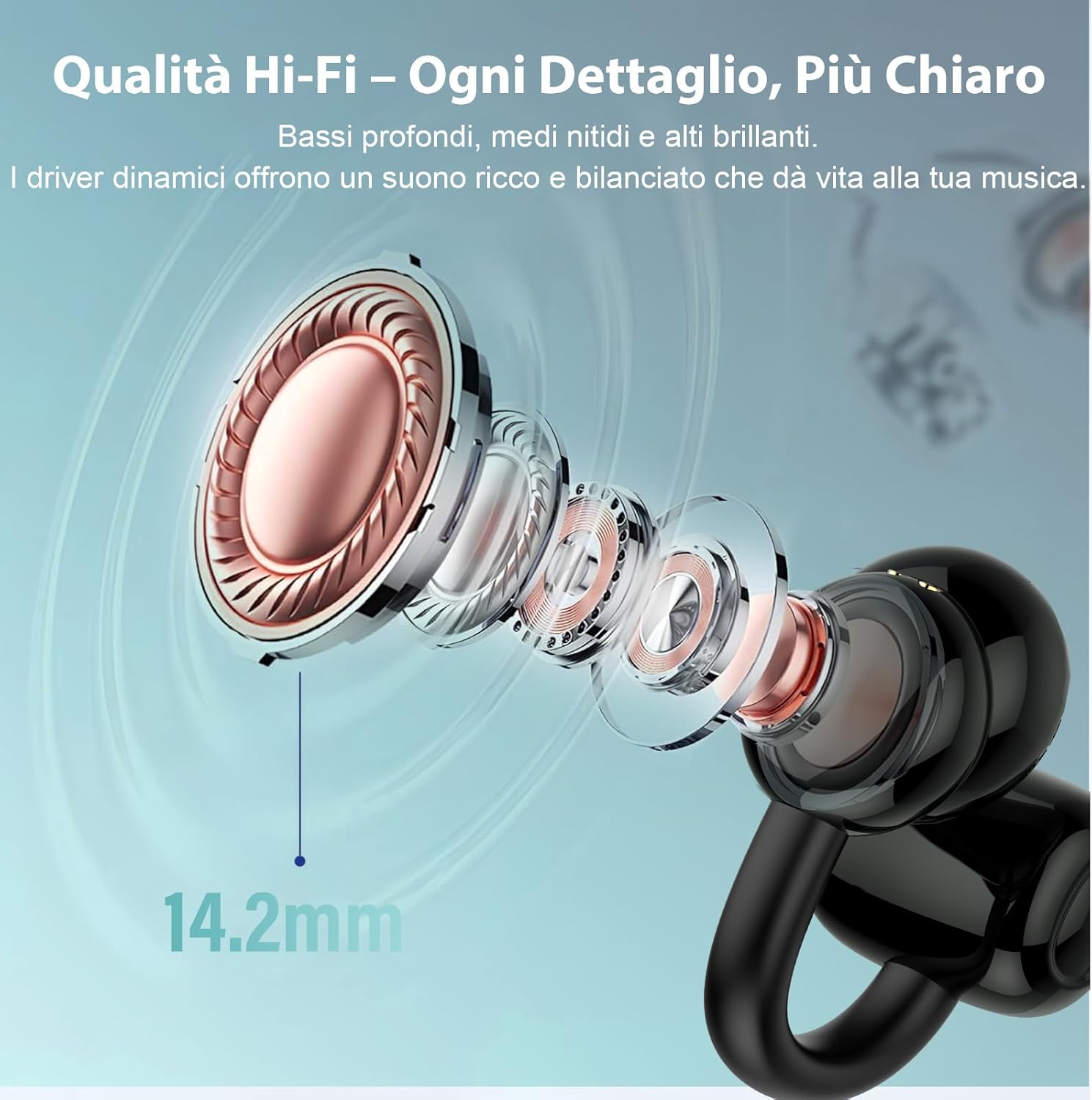 Thumbnail 6 de Cuffie Bluetooth 5.4 Open-Ear con Clip-On: audio immersivo, comfort tutto il giorno e autonomia fino a 48 ore