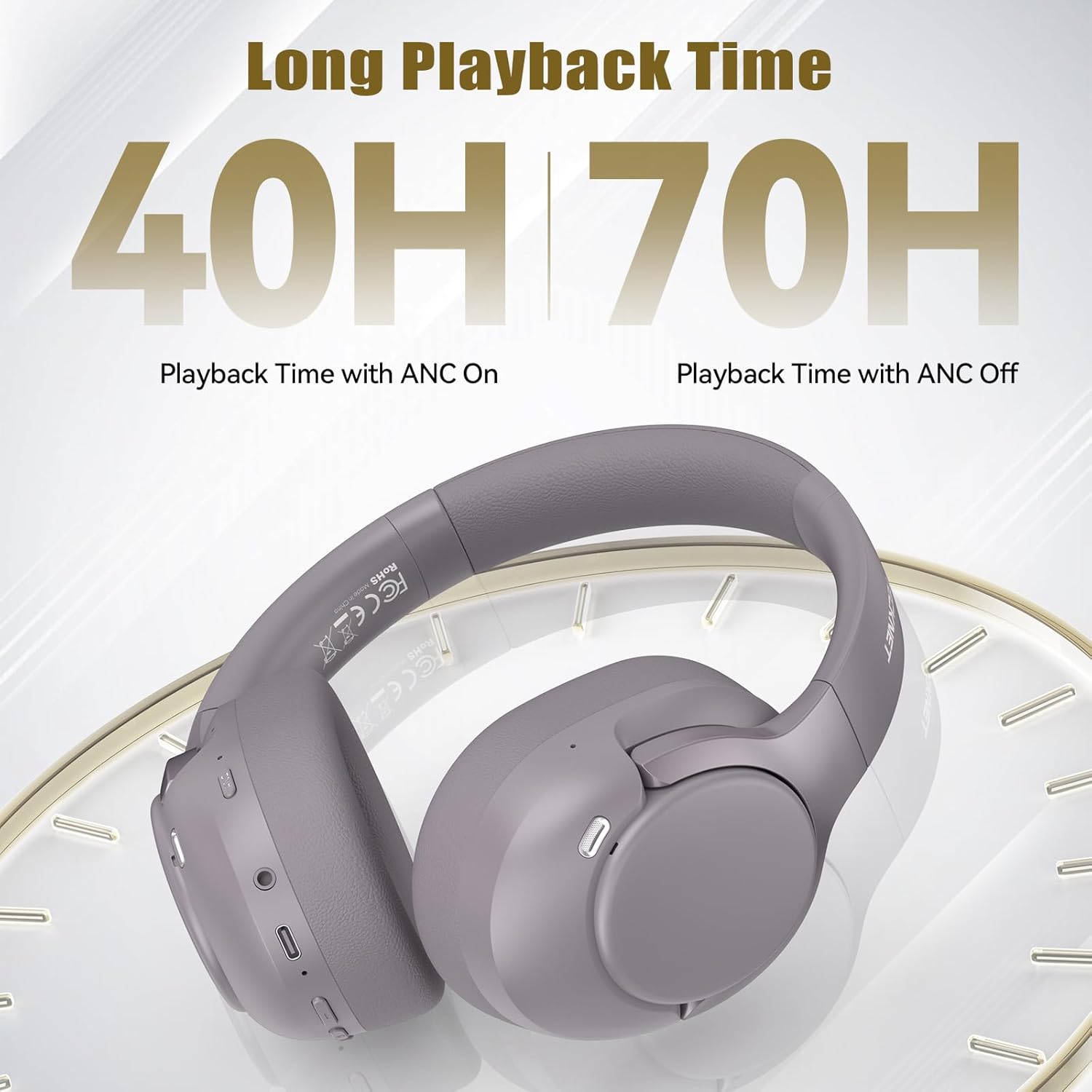 Detalle de TECKNET Active Noise Cancelling Headphones: Hybrid ANC, 70h Battery and 6 EQ Modes