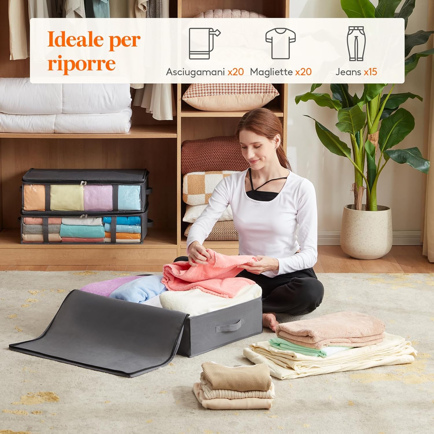 Thumbnail 3 de Lifewit Contenitori Sottoletto in Tessuto con Finestra Frontale – 2 pezzi, 40 L ciascuno