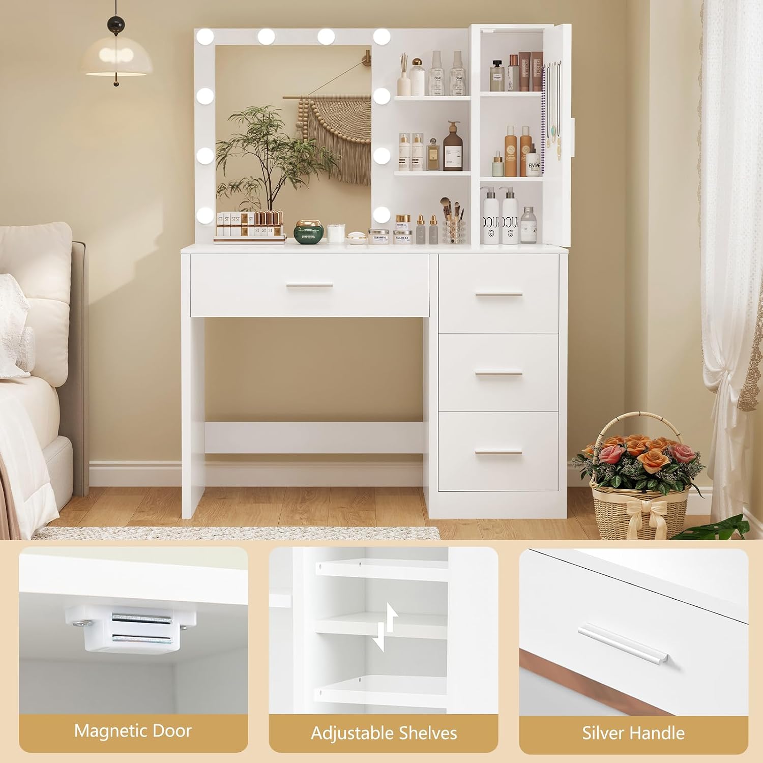 Detalle 2 de FIONESO Vanity Desk 35.4-Inch