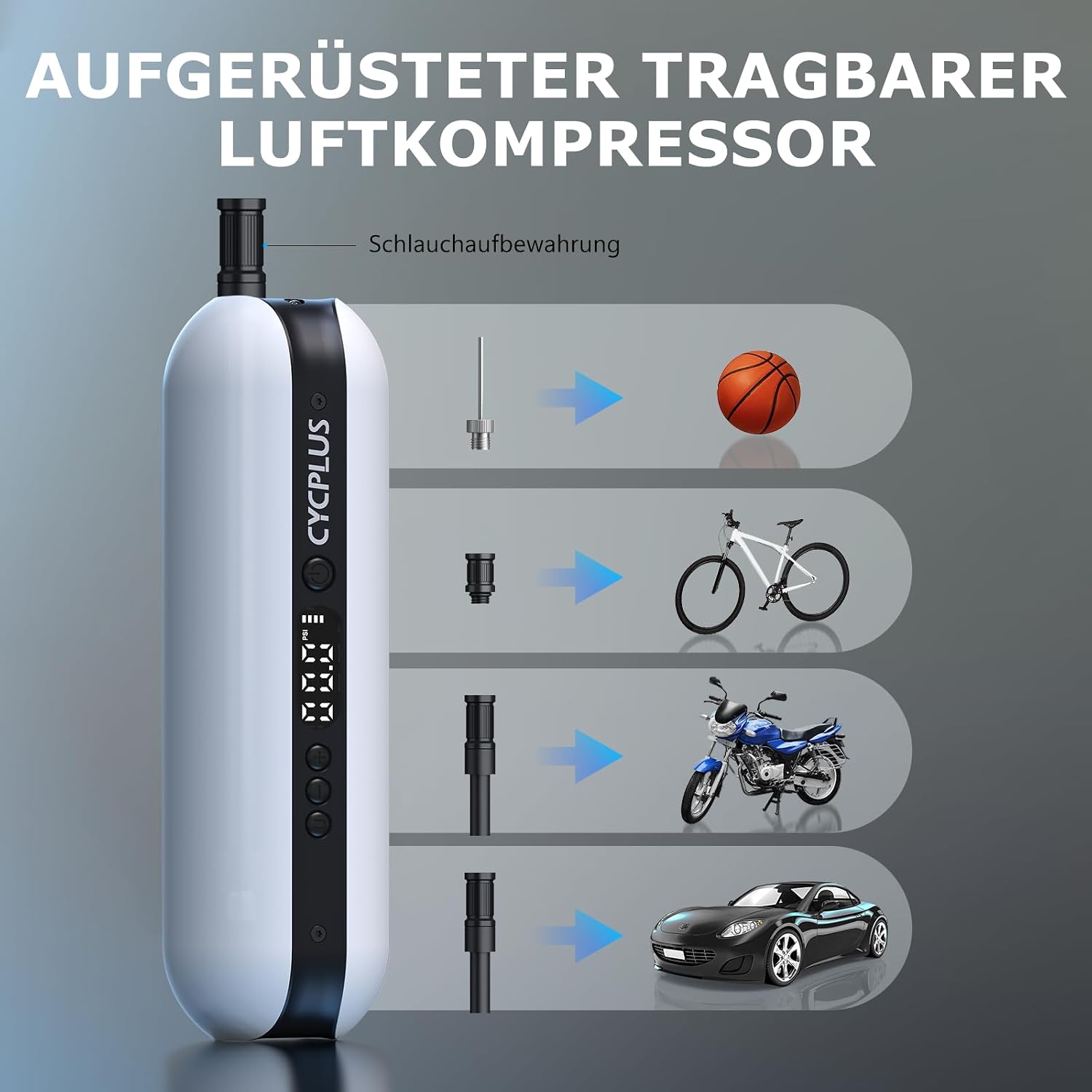 Thumbnail 6 de CYCPLUS Luftpumpe 150 PSI – Tragbare Elektronik-Luftpumpe mit LED Anzeige, 380 g