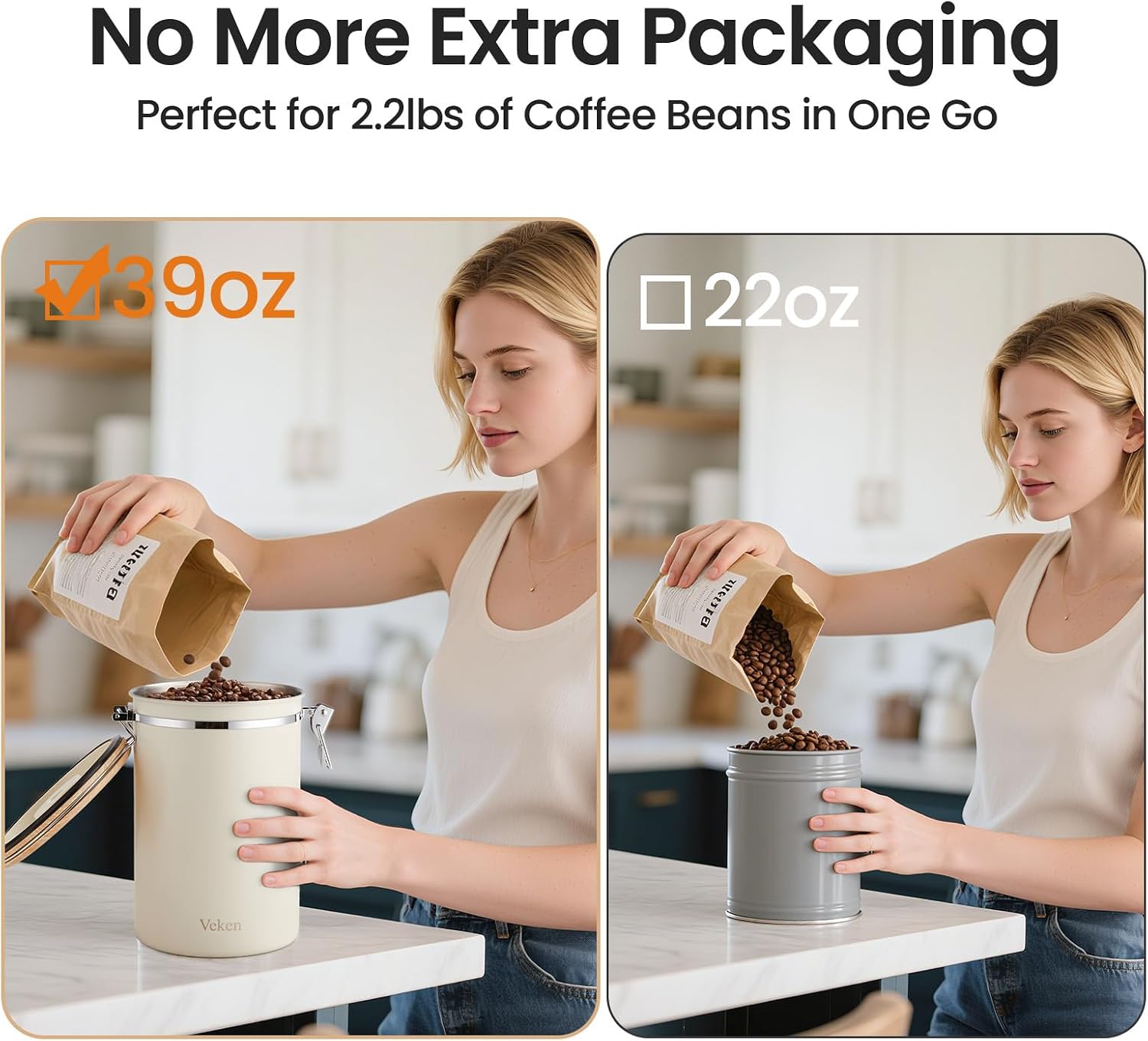 Detalle de Veken 39 OZ Coffee Canister airtight storage