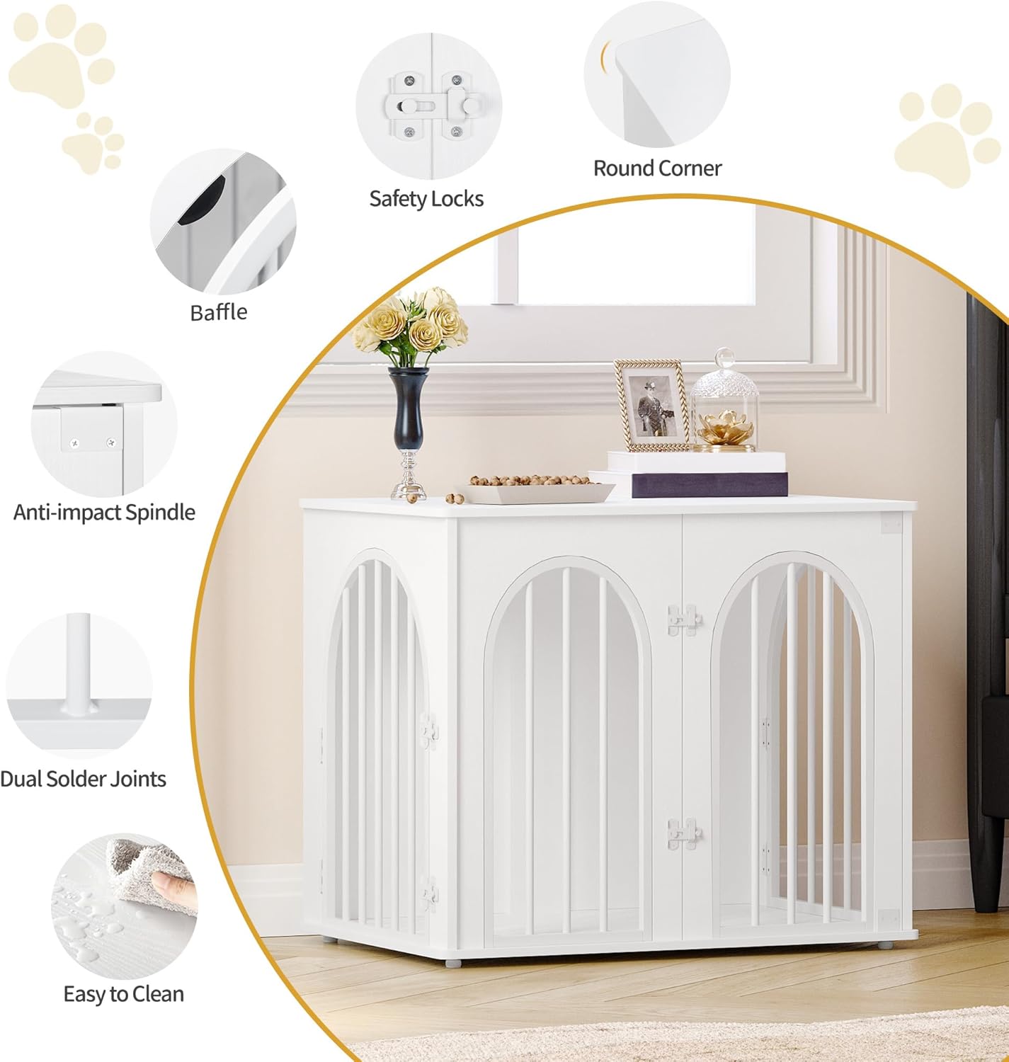 Detalle 2 de Cage pour chiens Hzuaneri 68 cm avec 3 portes et façade arrondie, blanc