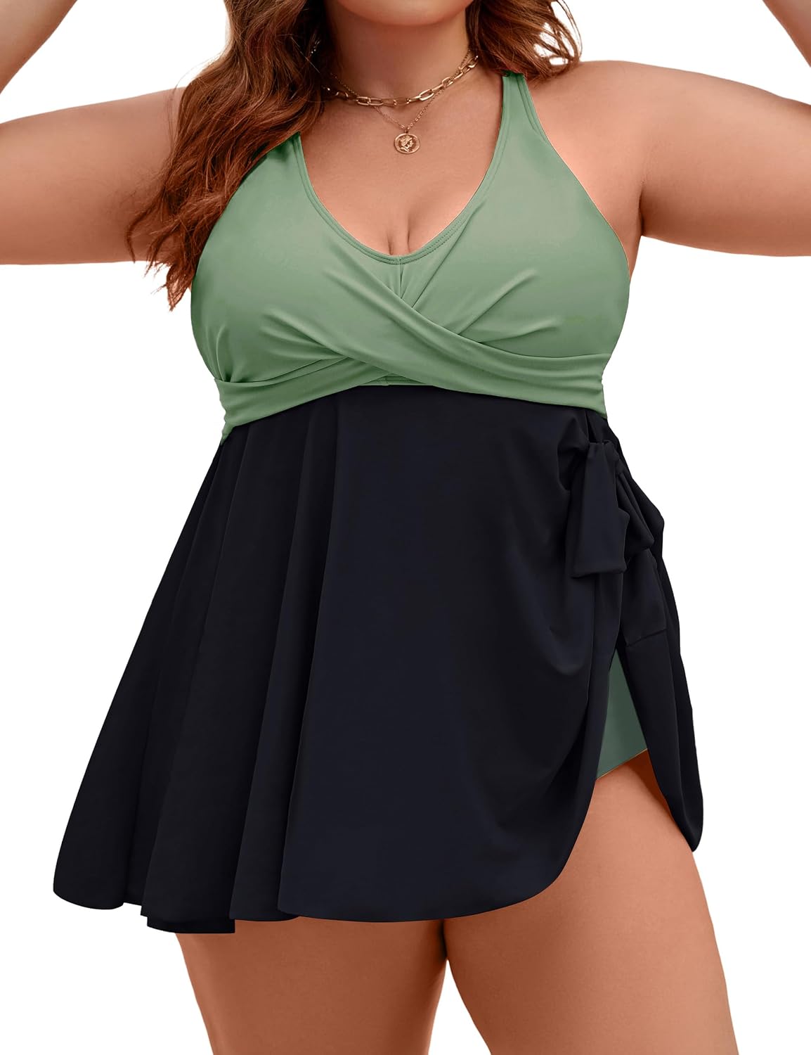 Detalle de Edelqual Women's Plus Size Tankini Swimsuit with Tummy Control - Two-Piece Swim Dress and Shorts