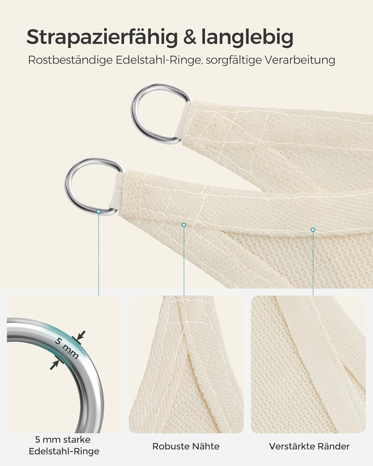 Thumbnail 3 de SONGMICS Sonnensegel 3 x 5 m – luftdurchlässiger HDPE-Schutz für Terrasse, Garten und Balkon
