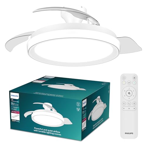 Detalle de PHILIPS Bliss: Lámpara de techo con ventilador y LED de aspas retráctiles (106 cm)