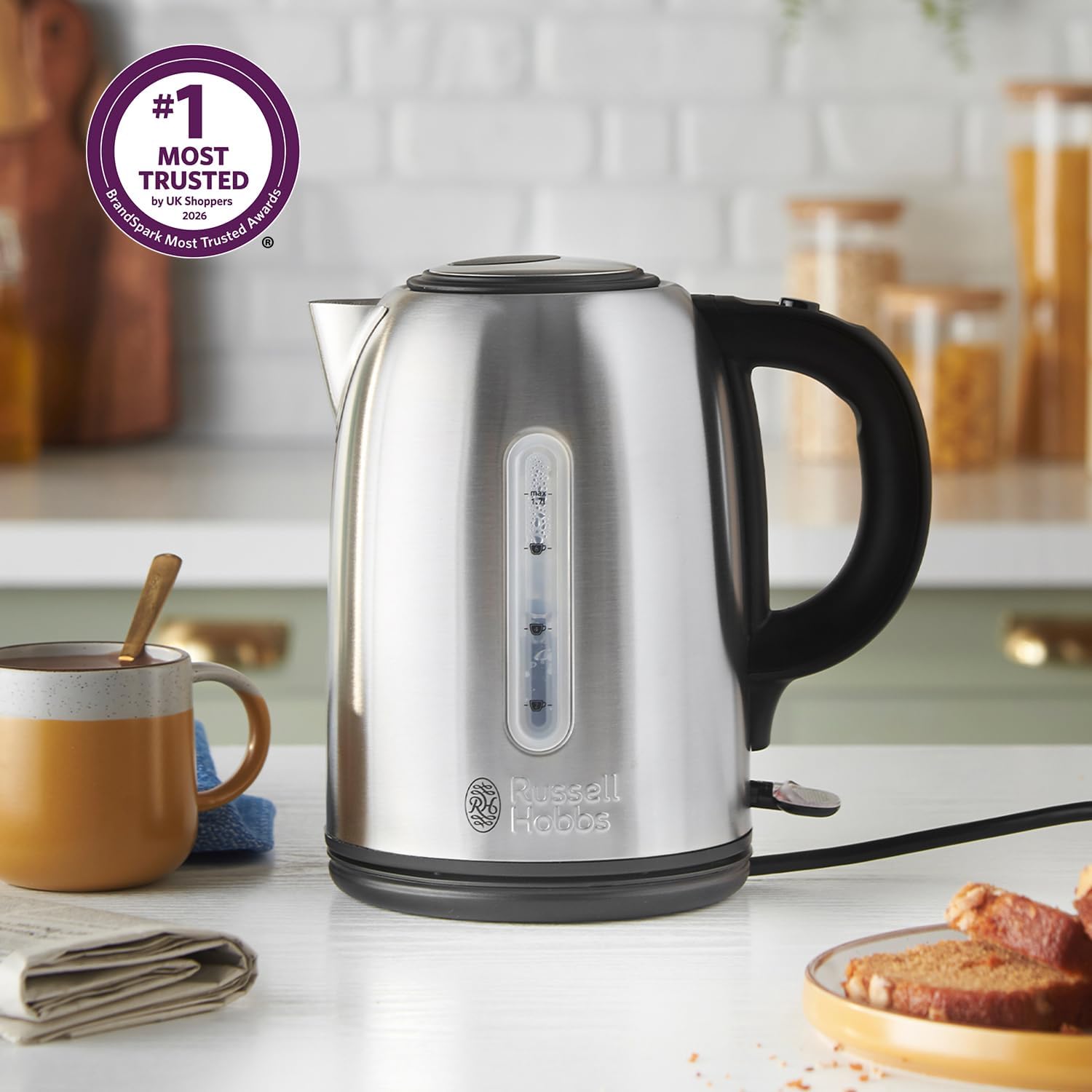 Detalle 2 de Russell Hobbs Brushed Stainless Steel & Black Electric 1.7L Cordless Kettle (20441)