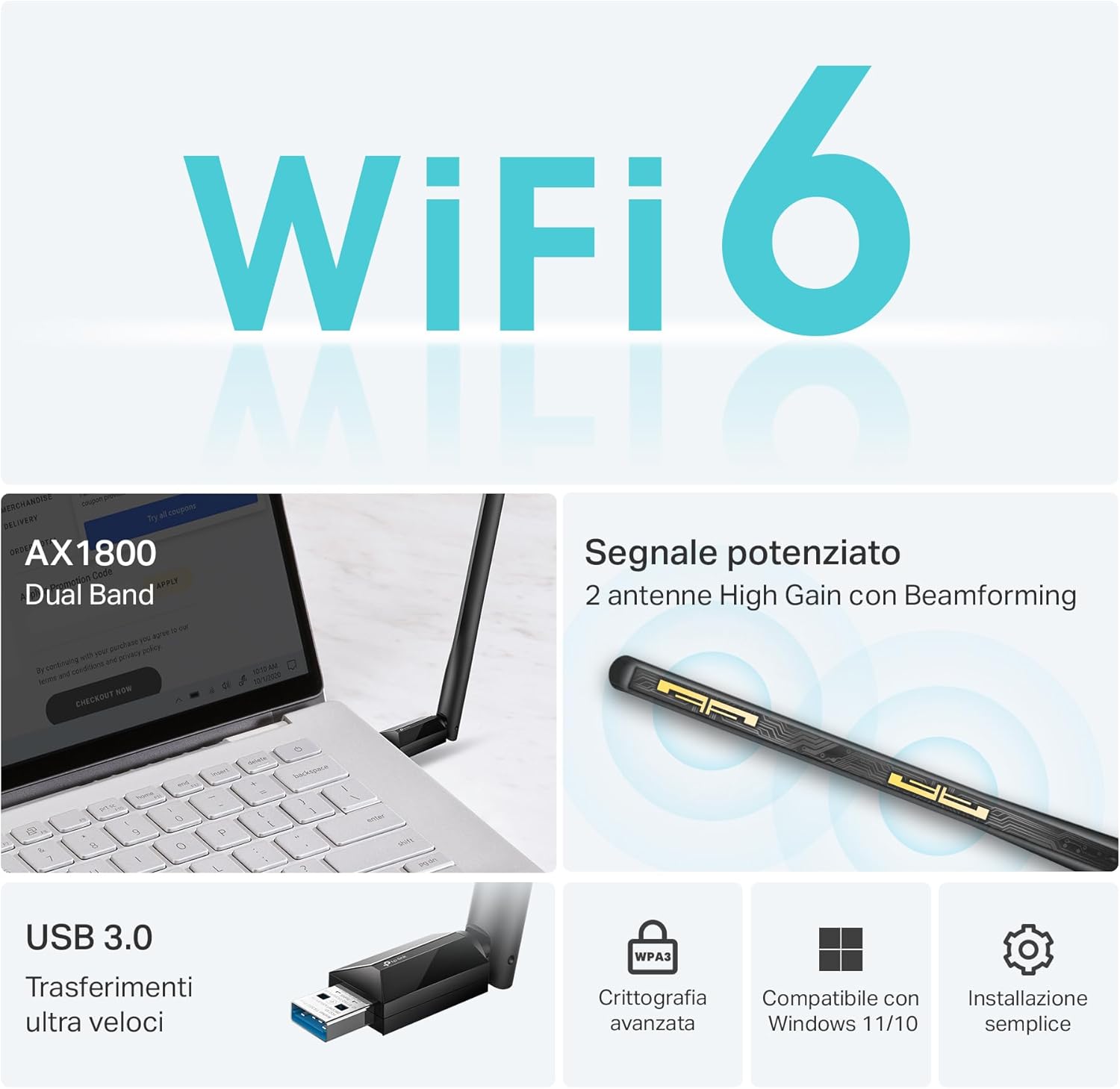 Thumbnail 1 de TP-Link Archer TX35U Plus: adattatore Wi‑Fi 6 USB 3.0 per PC fino a 1800 Mbps (dual band, WPA3)