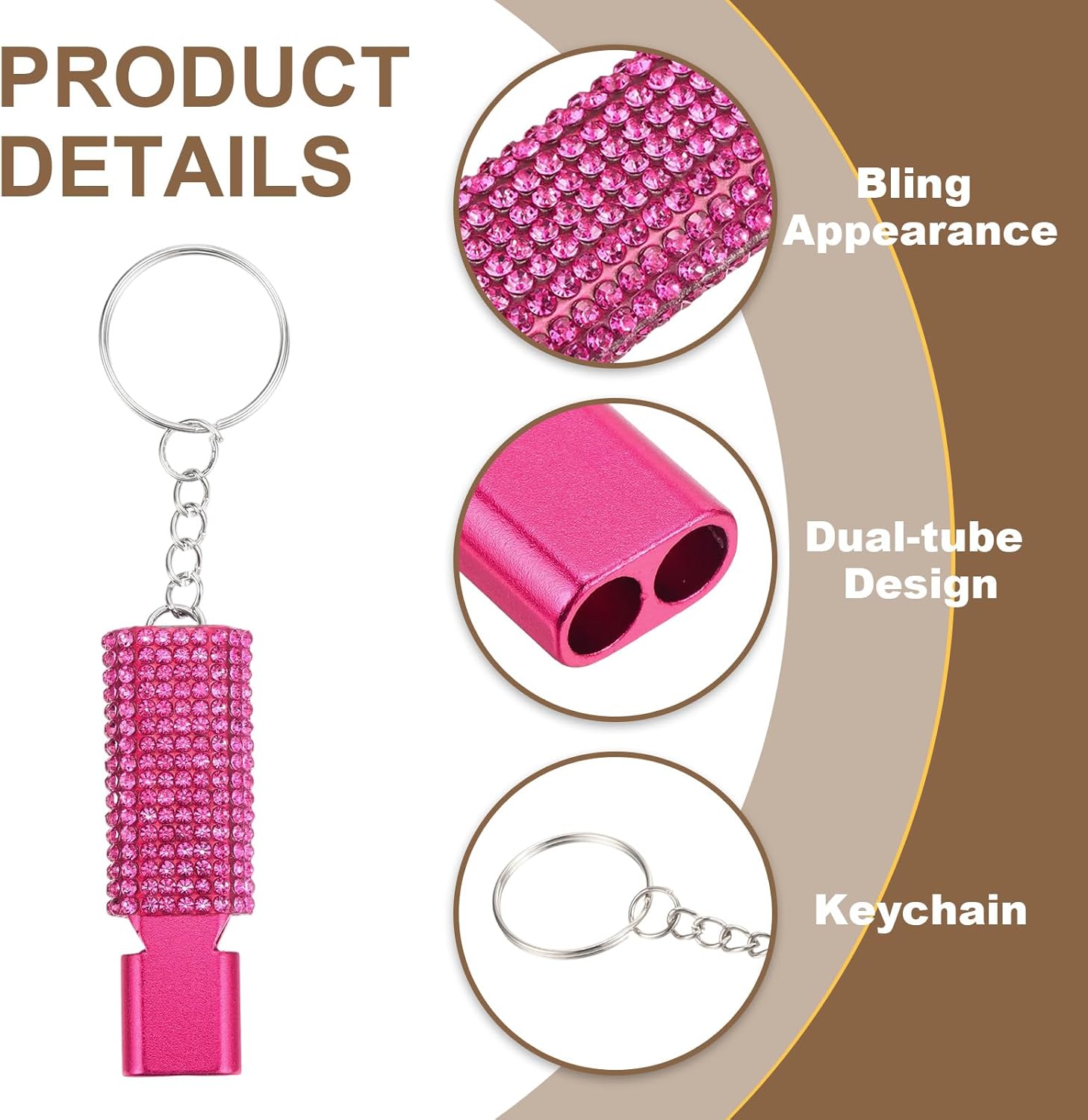 Detalle de PATIKIL Emergency Whistle with Keychain in Rose Red – Loud Dual-Tube Survival Signalling