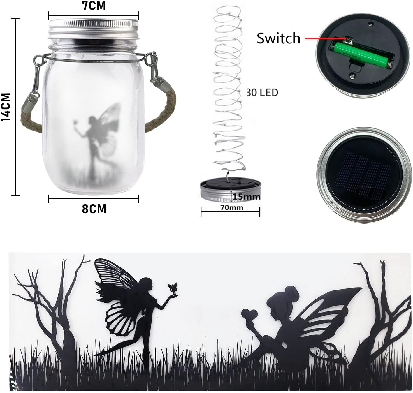 Thumbnail 6 de MLOQI 2 Hanging Solar Lanterns for Outdoor Garden — Fairy Mason Jar Lights
