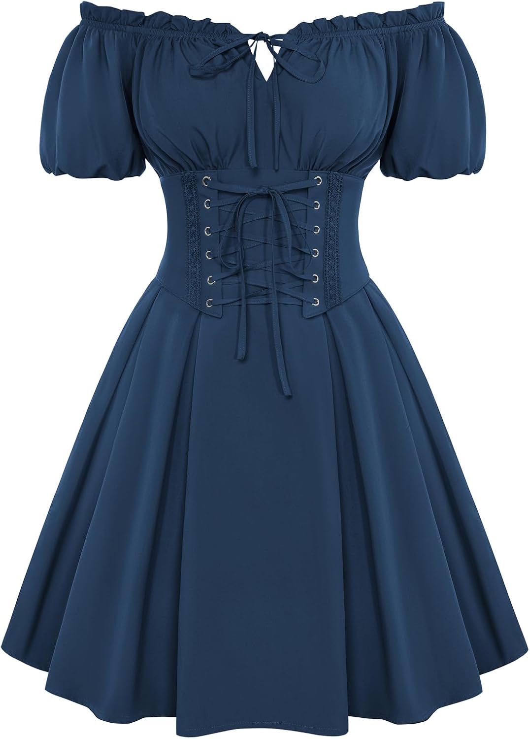 Detalle de Scarlet Darkness Renaissance Corset Mini Dress with Off-Shoulder Sleeves and Pockets