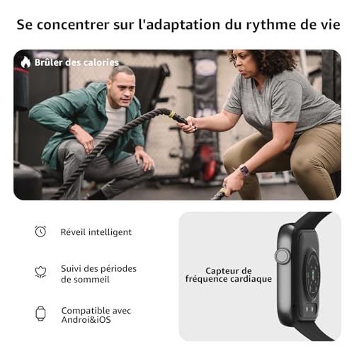 Detalle de AcclaFit Montre Connectée Homme/Femme – 1.85'' HD, 140+ modes, BPM, sommeil, IP68, Appels Bluetooth