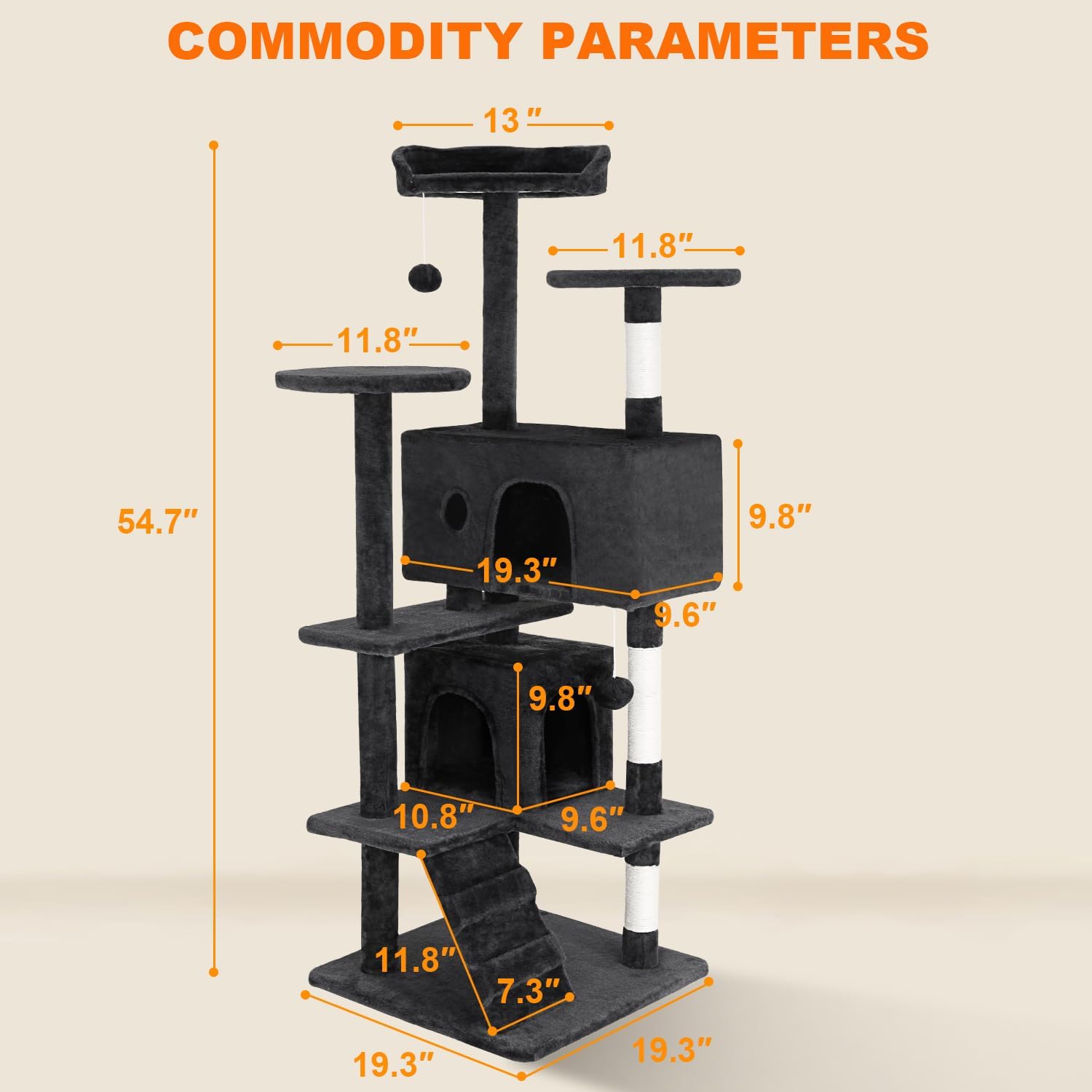 Thumbnail 6 de FDW Cat Tree 54-Inch Tower with 5 Levels, Sisal Posts and Condos