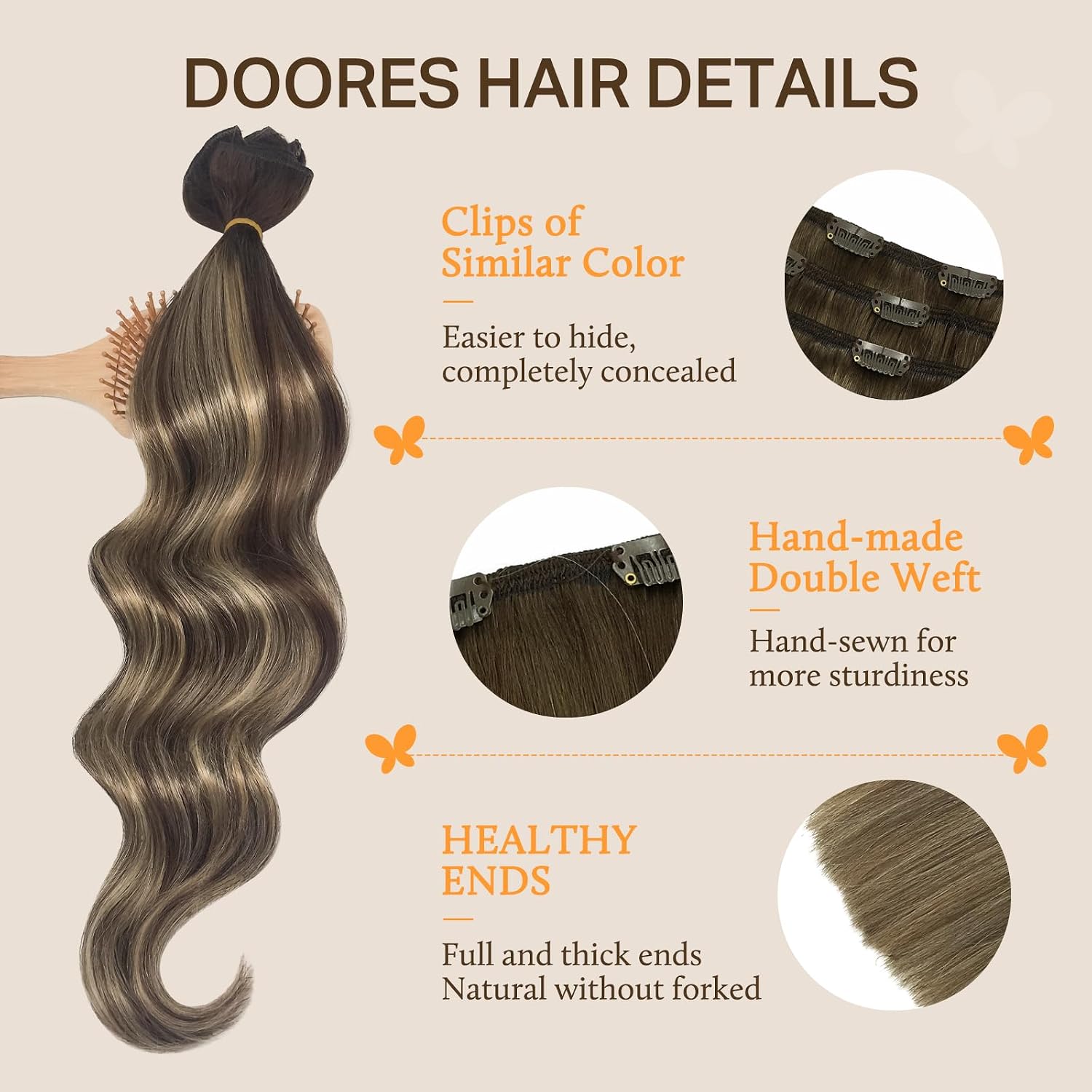 Detalle 2 de DOORES Clip-In Human Hair Extensions, 14-Inch