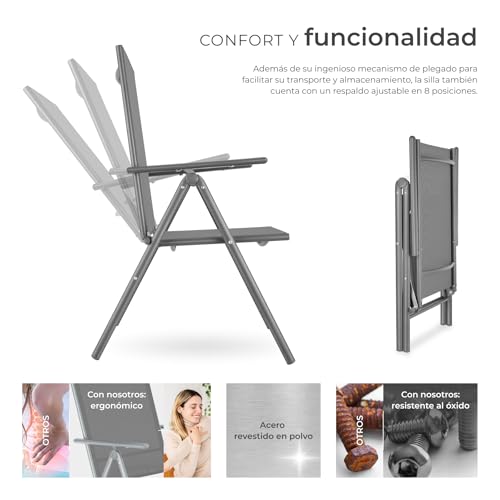Detalle de tectake Conjunto de 2 Sillas de Jardín Exterior de Aluminio con Respaldo Regulable – Antracita/Gris
