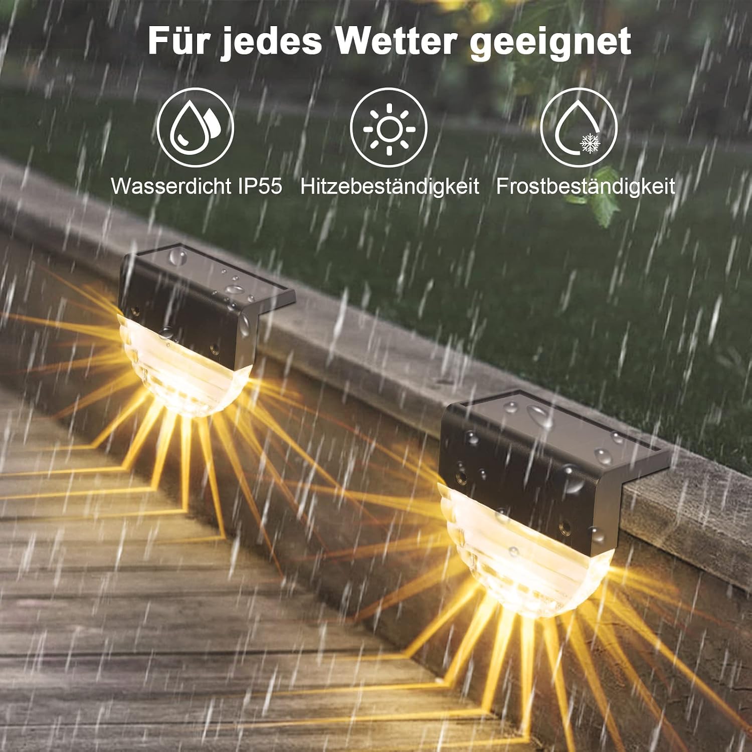Detalle de YIKANWEN 6er Solarleuchten für Außen – LED-Gartenlampen mit 2 Modi (Warmweiß & Farbwechsel) für Terrasse, Weg, Stufen