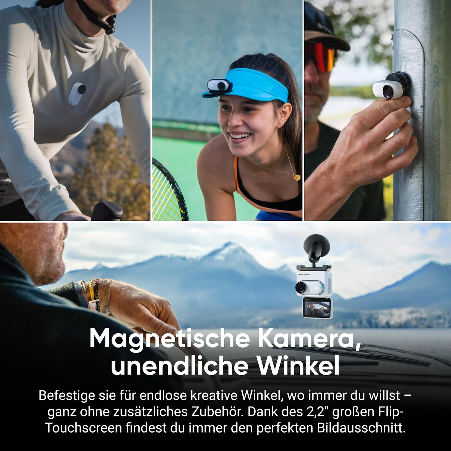 Detalle 2 de Insta360 GO 3S Fahrrad-POV-Bundle 64 GB Weiß – Tragbare 4K Mini-Kamera mit Freihand-POVs
