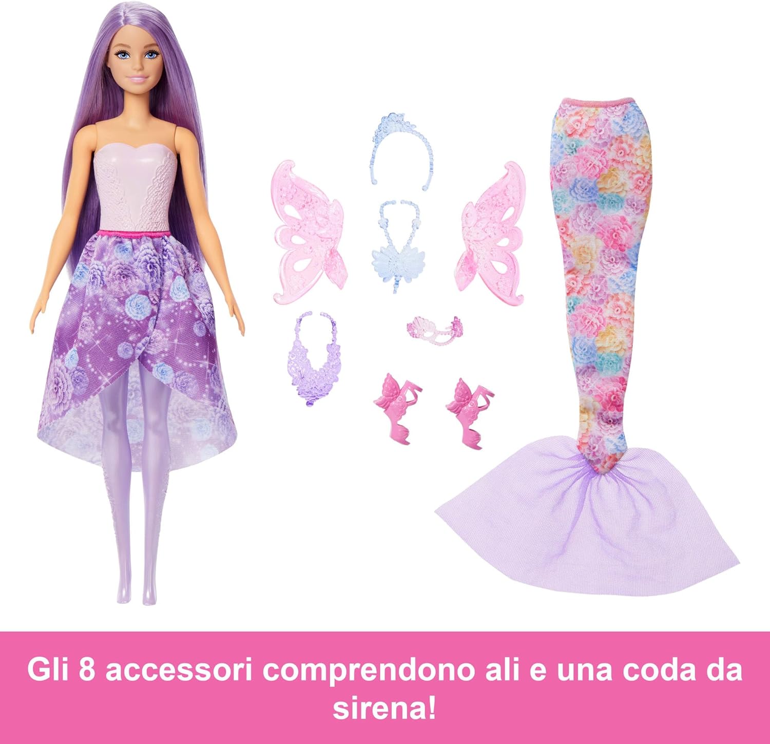 Thumbnail 4 de Barbie Fantasy Fashion: Bambola con abiti e 8 accessori per 10 look, coda da sirena e ali magiche