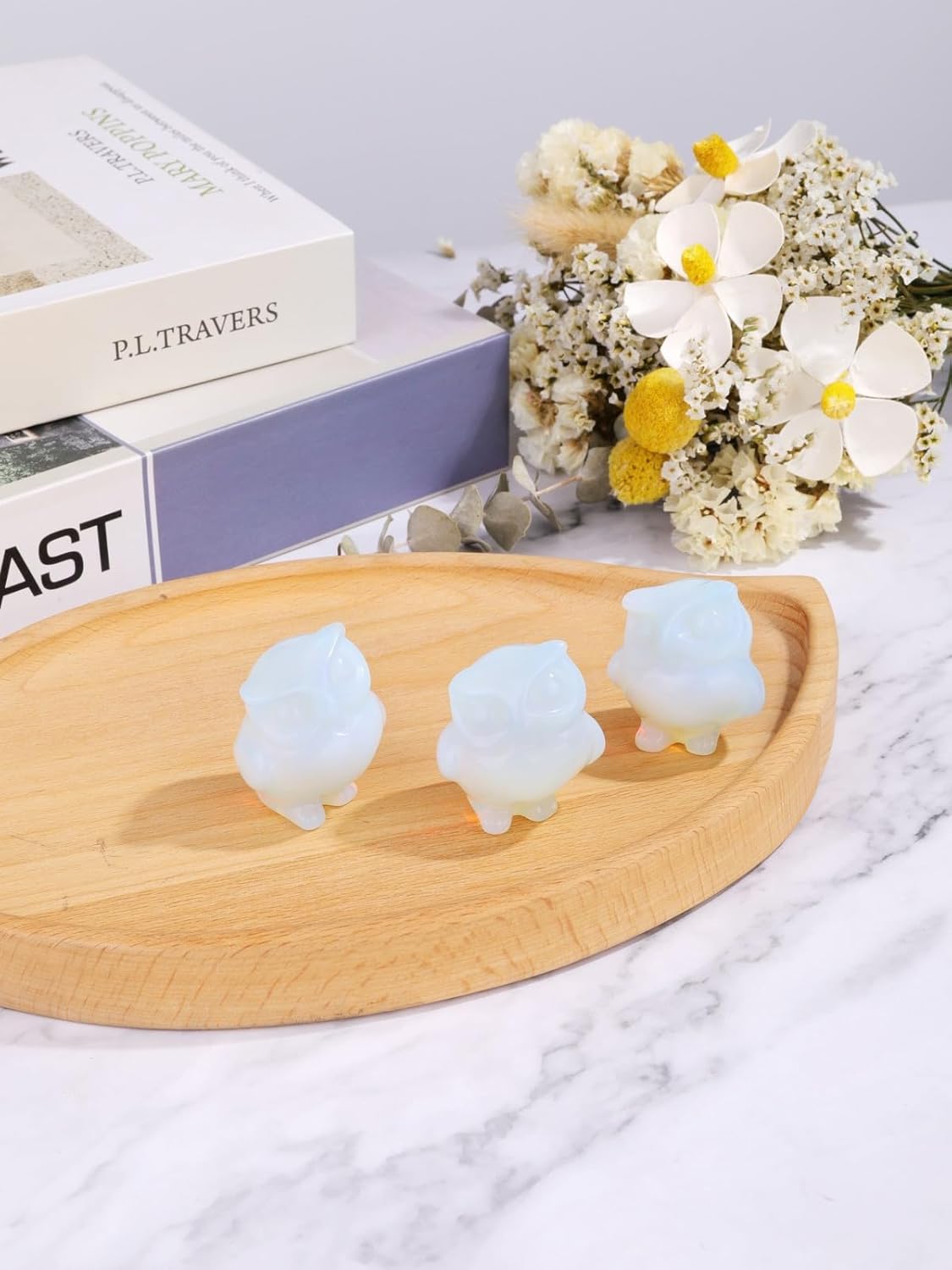Detalle de JSDDE Opalite Crystal Owl Figurine – Hand Carved Gemstone Desk Ornament