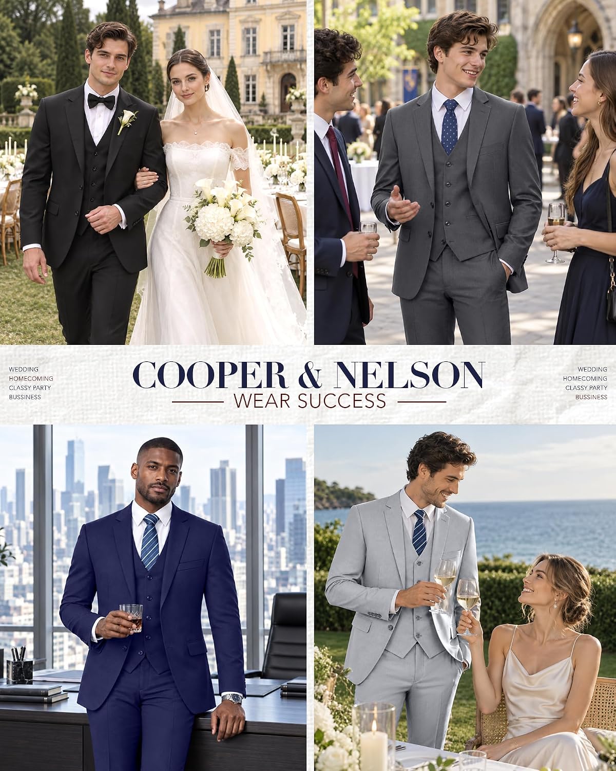 Thumbnail 4 de Cooper & Nelson 3-Piece Men's Slim-Fit Suit Set with Tie