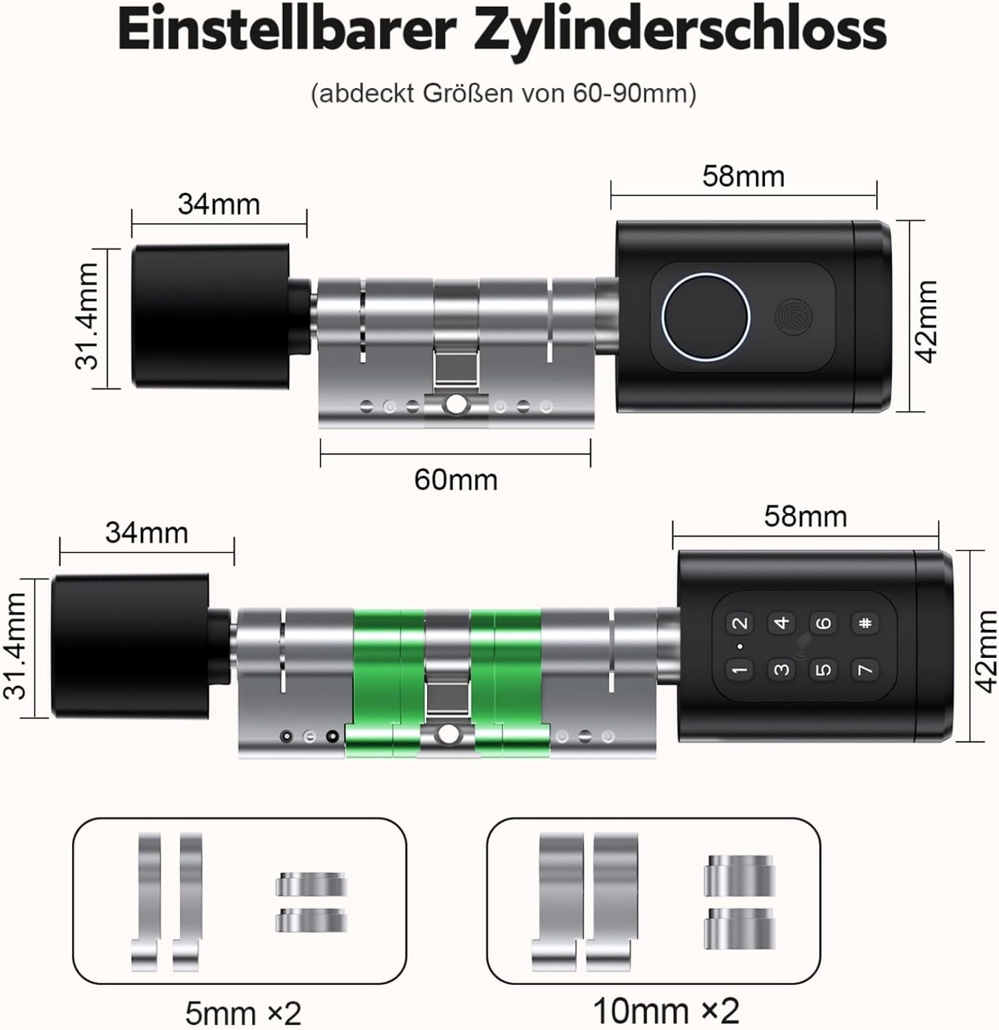 Thumbnail 3 de ICARE Türschloss Fingerabdruck Smart Lock 60–90 mm