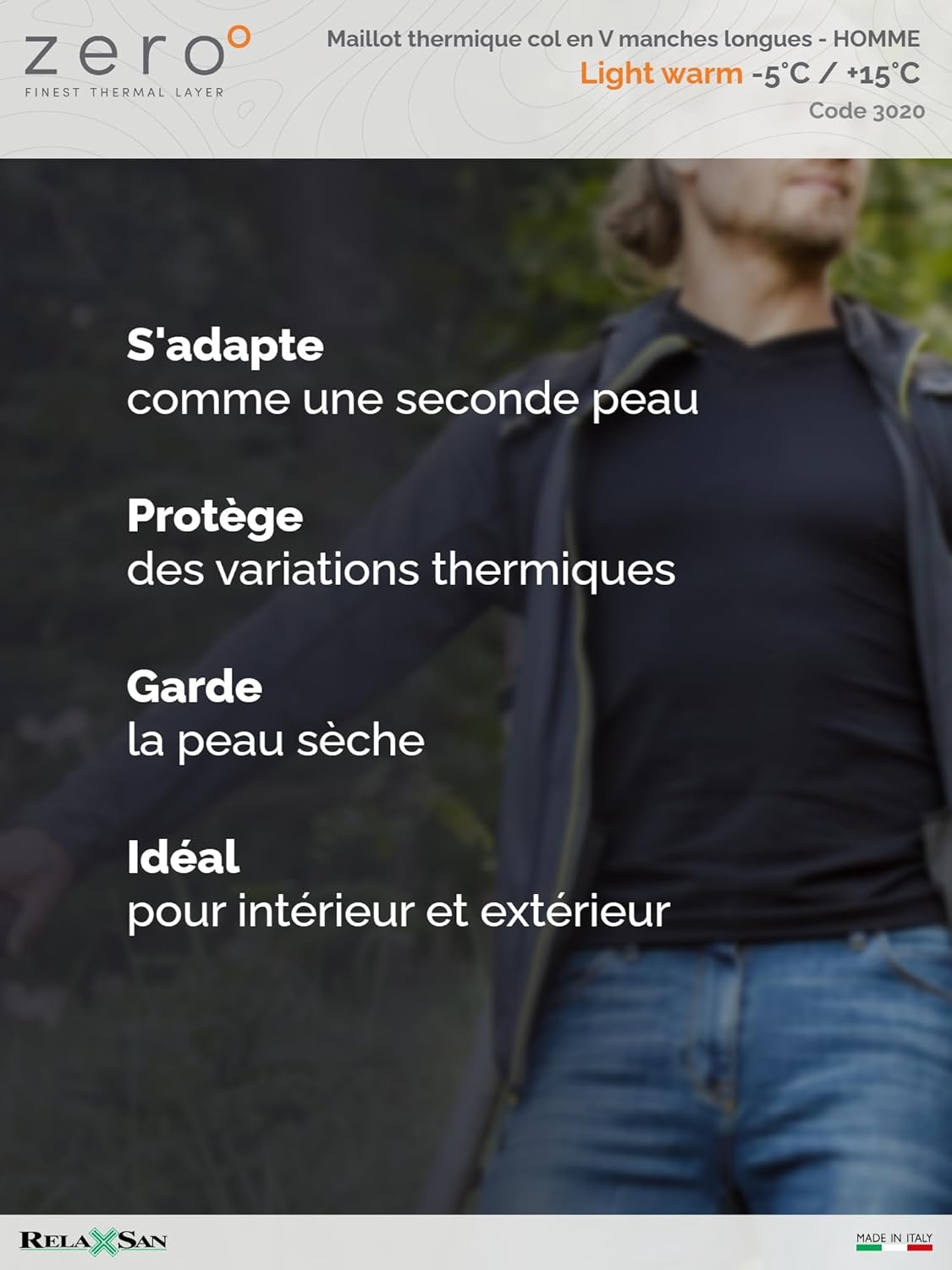 Thumbnail 5 de Relaxsan Zero 3020 – Maillot T-Shirt thermique homme manches longues en Dryarn et laine mérinos