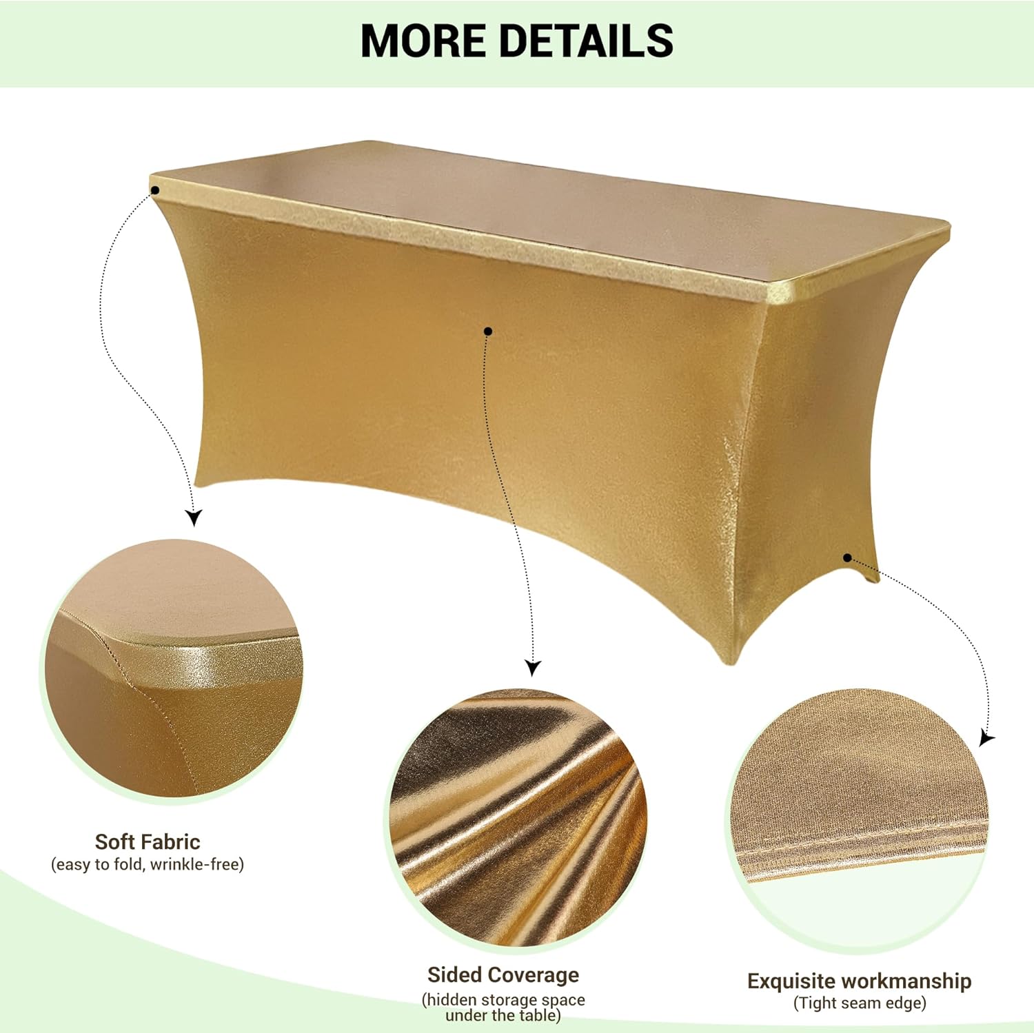 Thumbnail 2 de Obstal 6-Pack Stretch Spandex Table Covers for 6 Foot Tables (Universal Fitted, Stamping Gold)