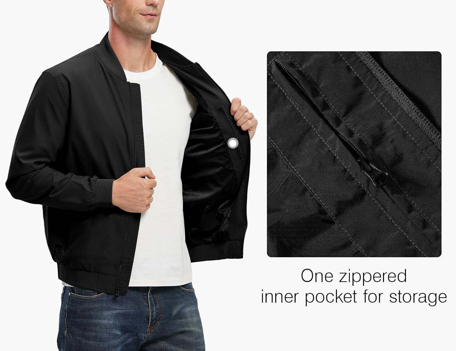 Detalle 2 de Rdruko Men’s Lightweight Bomber Jacket Lightweight Windbreaker (Full-Zip)