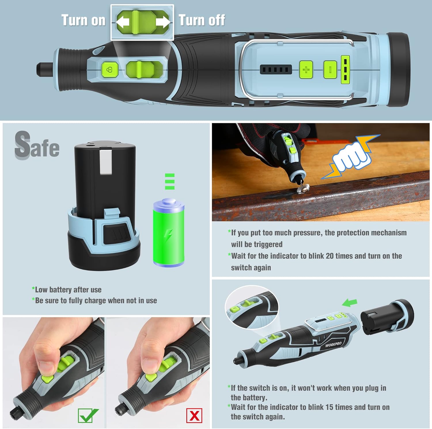 Thumbnail 6 de WORKPRO Outil Rotatif Multifonction sans Fil 12 V avec 114 accessoires