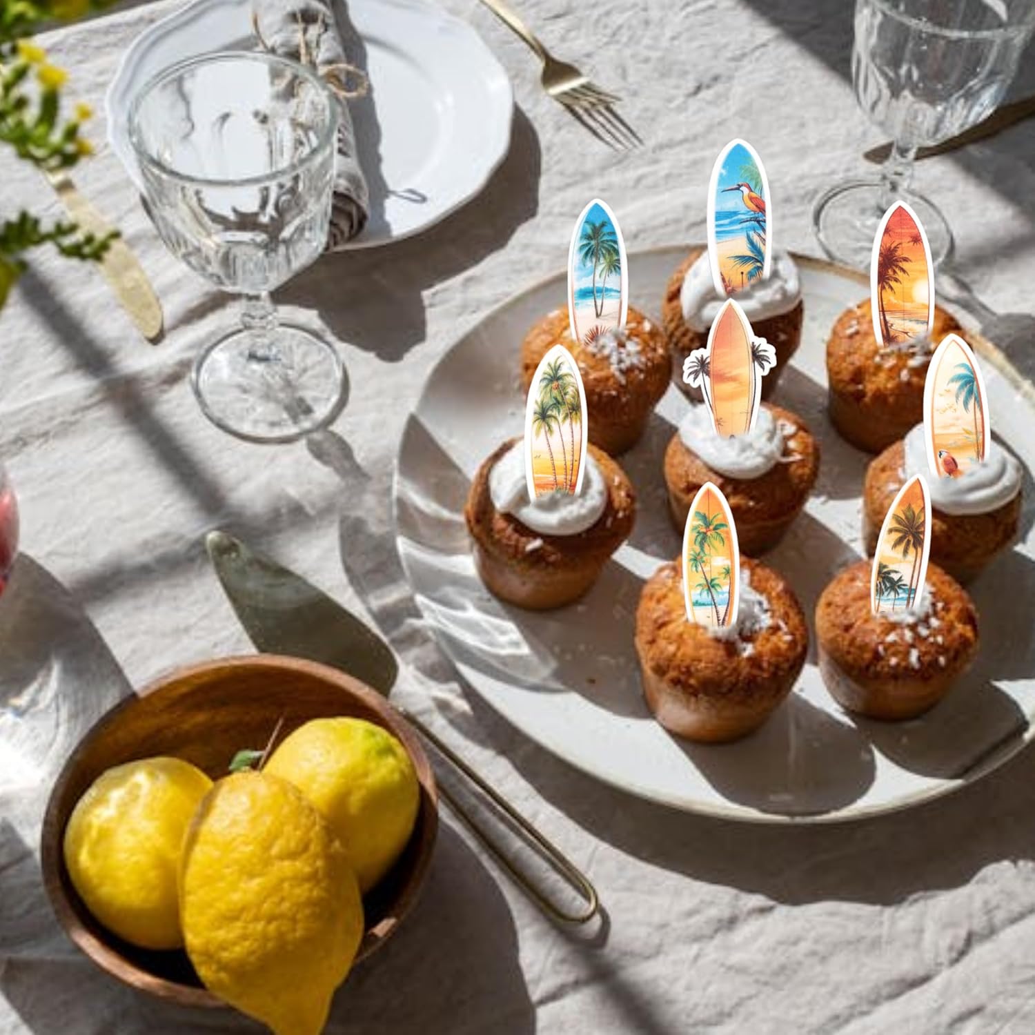 Thumbnail 5 de Essbar 60 Stück Surfbrett-Kuchen-Deko aus Waffel-Reispapier (essbare Cupcake Toppers) für Sommer-Themen