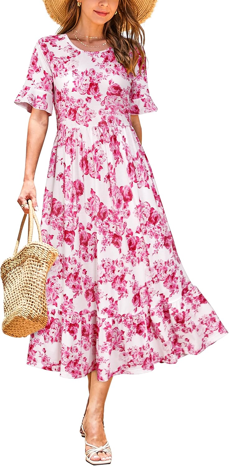 Thumbnail 6 de STYLEWORD Women Floral Summer Dress with Pockets – Midi Swing Dress