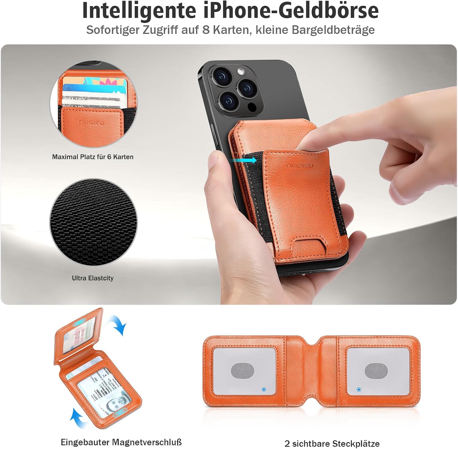 Thumbnail 3 de nuoku Leder Wallet für MagSafe – Kartenhalter mit Magnetverschluss, kompatibel mit iPhone 15/14/13/12 Serien