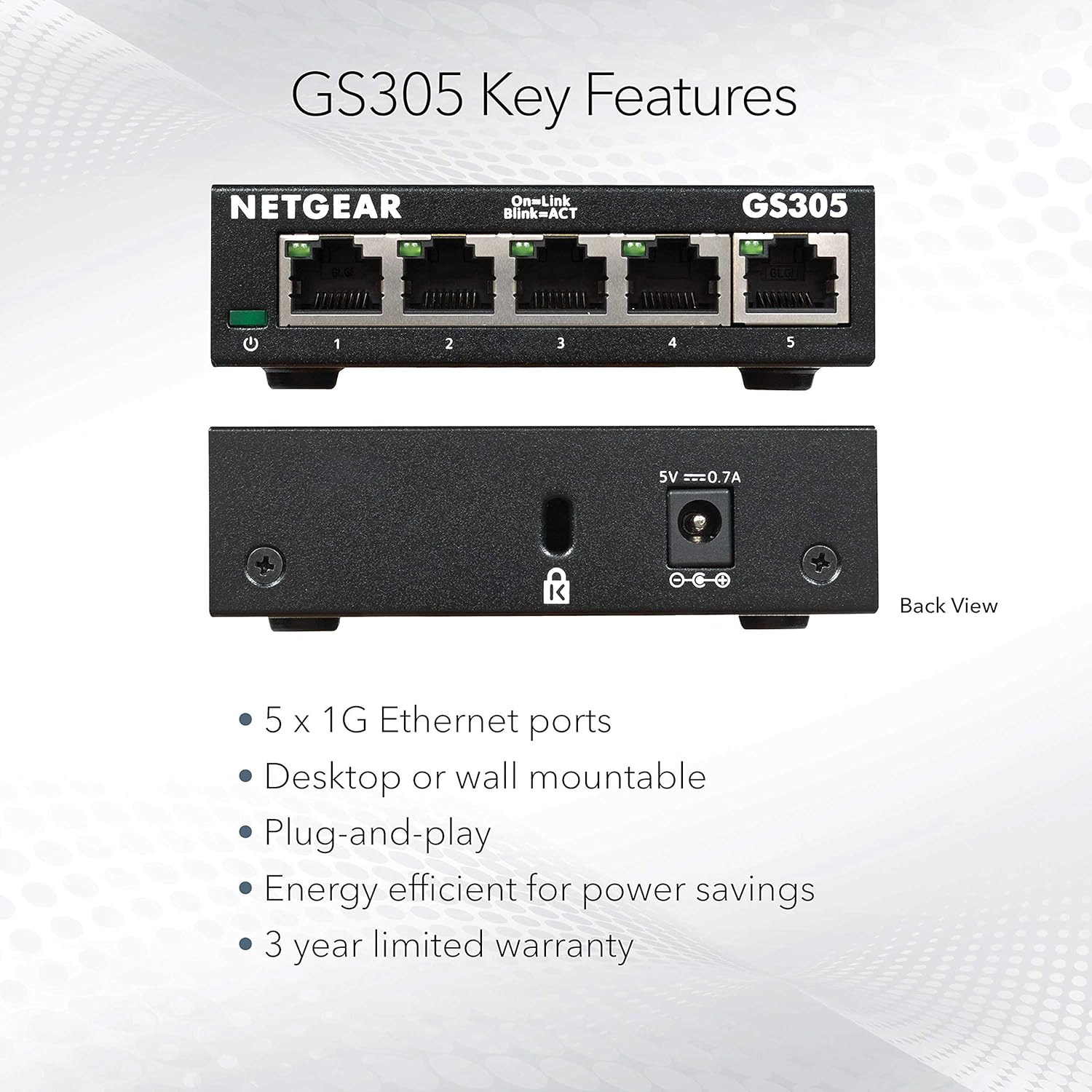 Thumbnail 4 de NETGEAR GS305 5‑Port Gigabit Switch