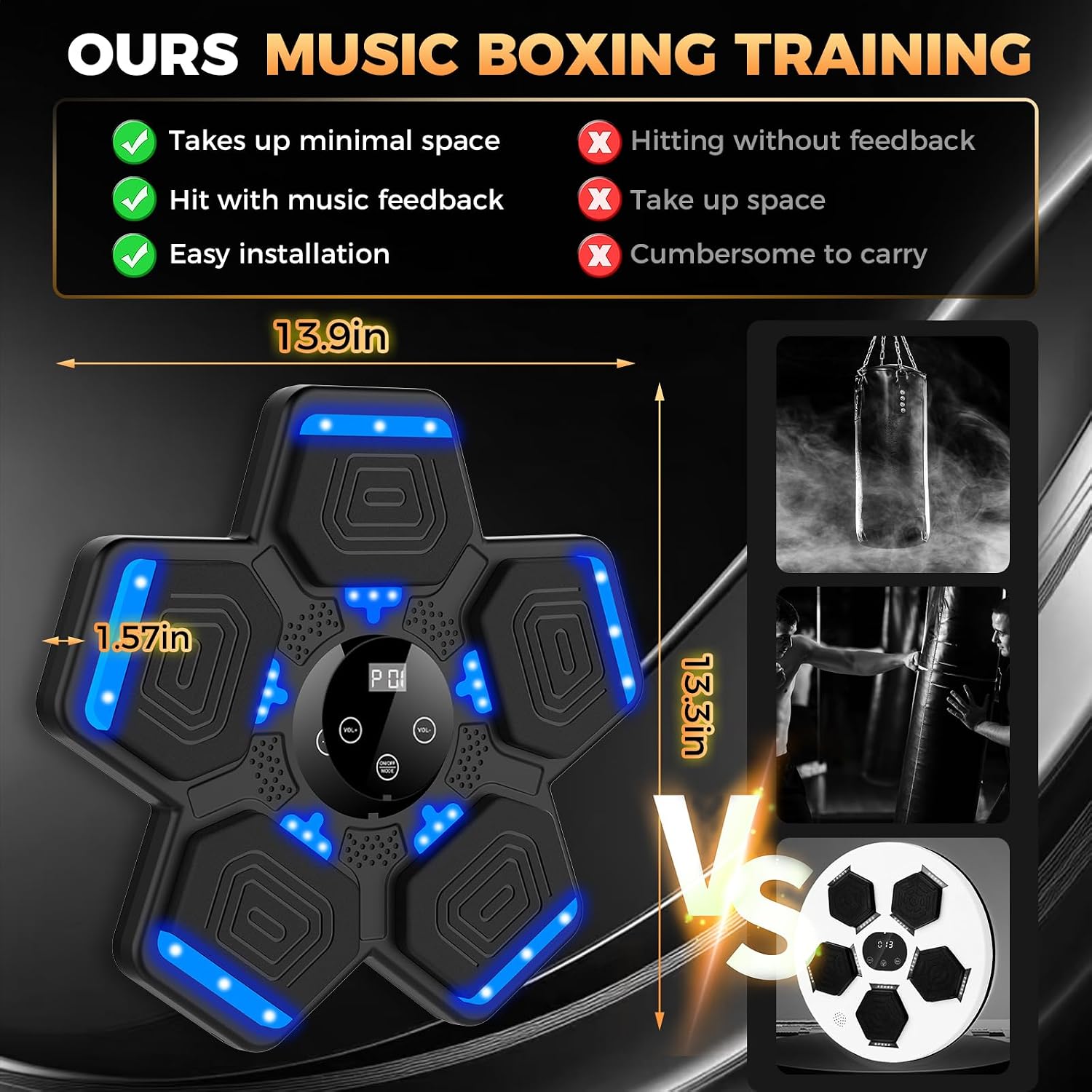 Detalle de LOLBOX Music Boxing Machine – Interactive rhythm trainer with LED target lights and Bluetooth speaker (wall-mount pad)