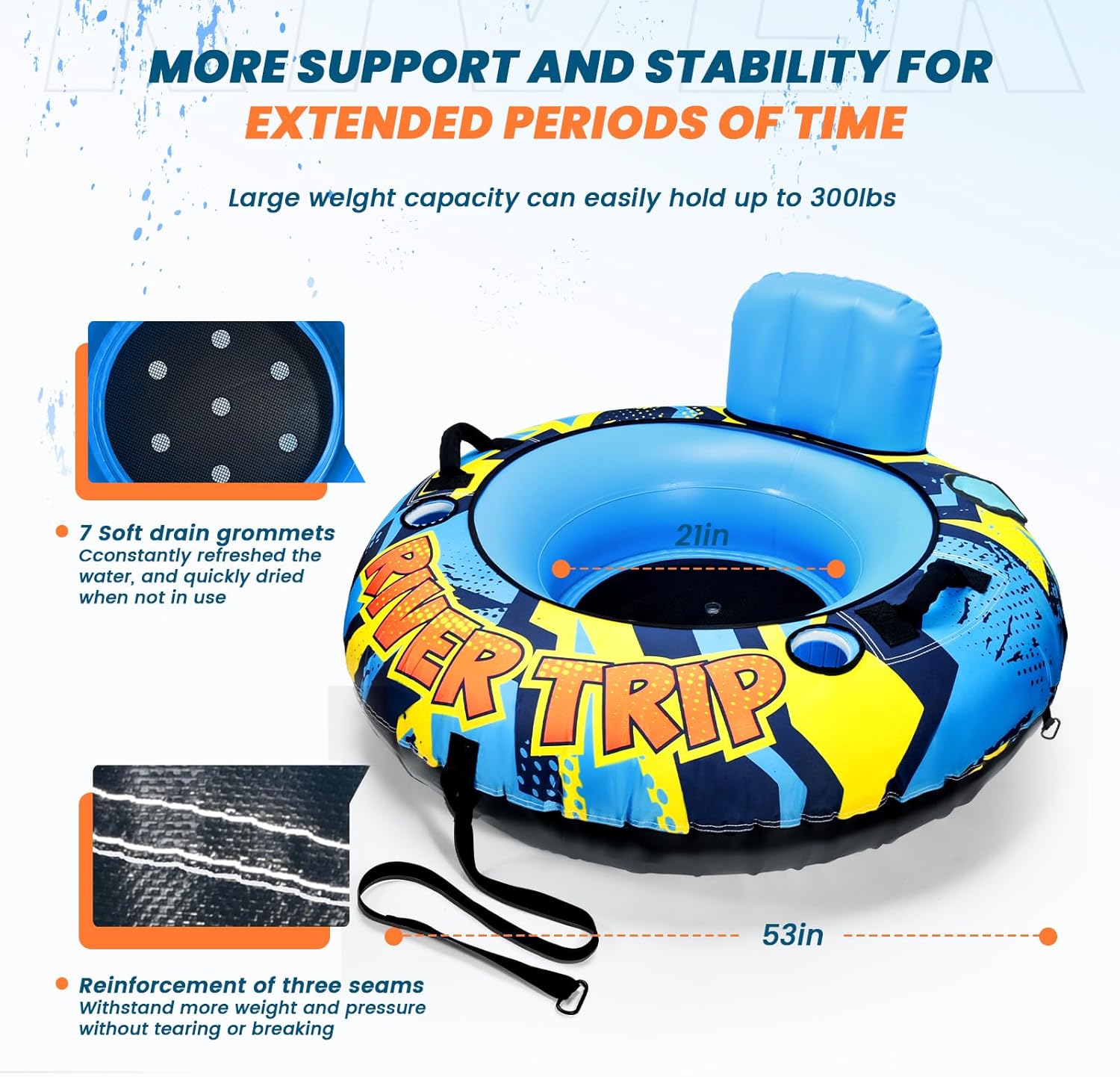 Detalle de SULDUO 53" Heavy Duty River Tube with Premium Canvas Cover