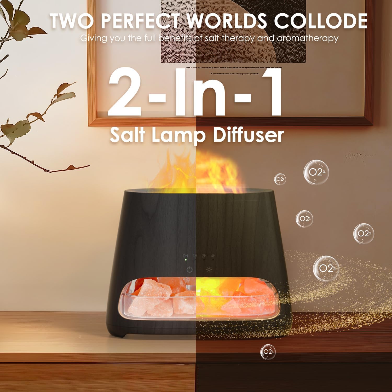 Detalle de SALKING 2-in-1 Aroma Diffuser & Salt Range Lampen-Set (Flammeneffekt), 150 ml, Schwarz