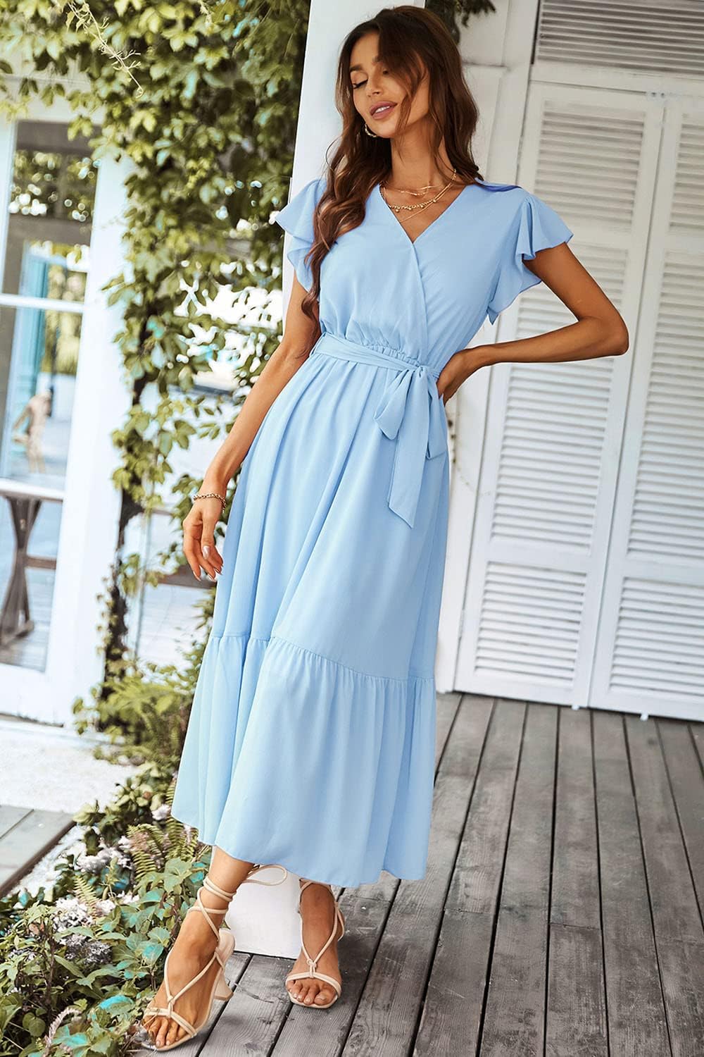 Detalle 2 de PRETTYGARDEN Women's Summer Floral Boho Maxi Dress with Wrap V-Neck