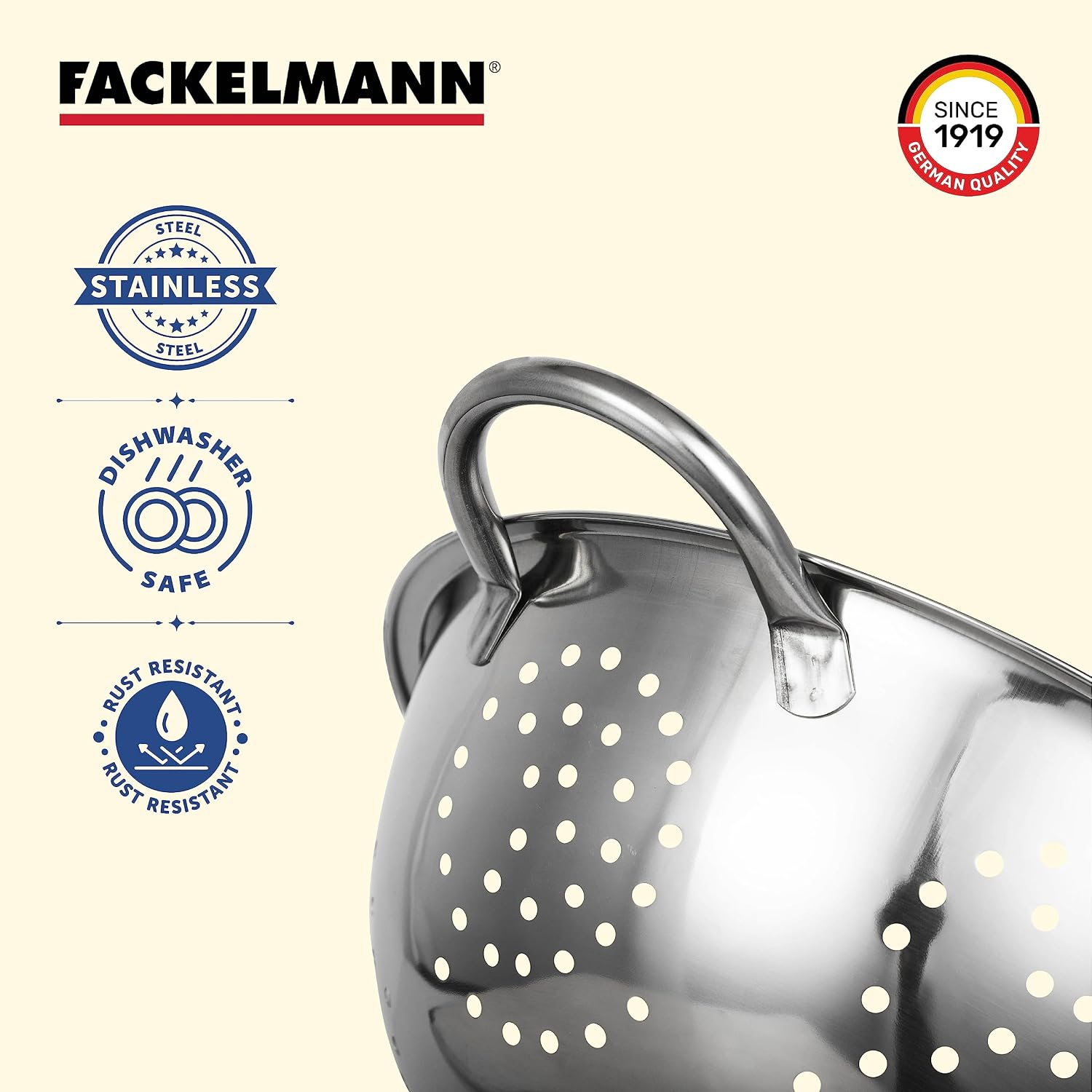 Thumbnail 3 de Fackelmann Abseihschüssel – Edelstahl-Nudelsieb mit Grifﬁen, 30 × 10 × 24 cm