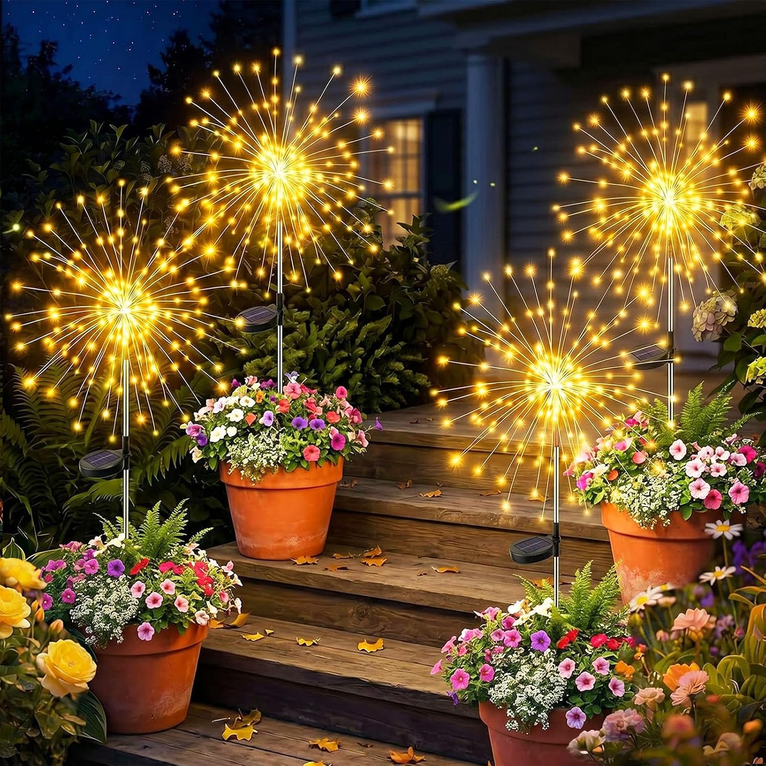 Detalle de Yowin Firework Solar Lights Outdoor Garden 4 Pack – 120 LED Dandelion Copper Wire Stake Lights