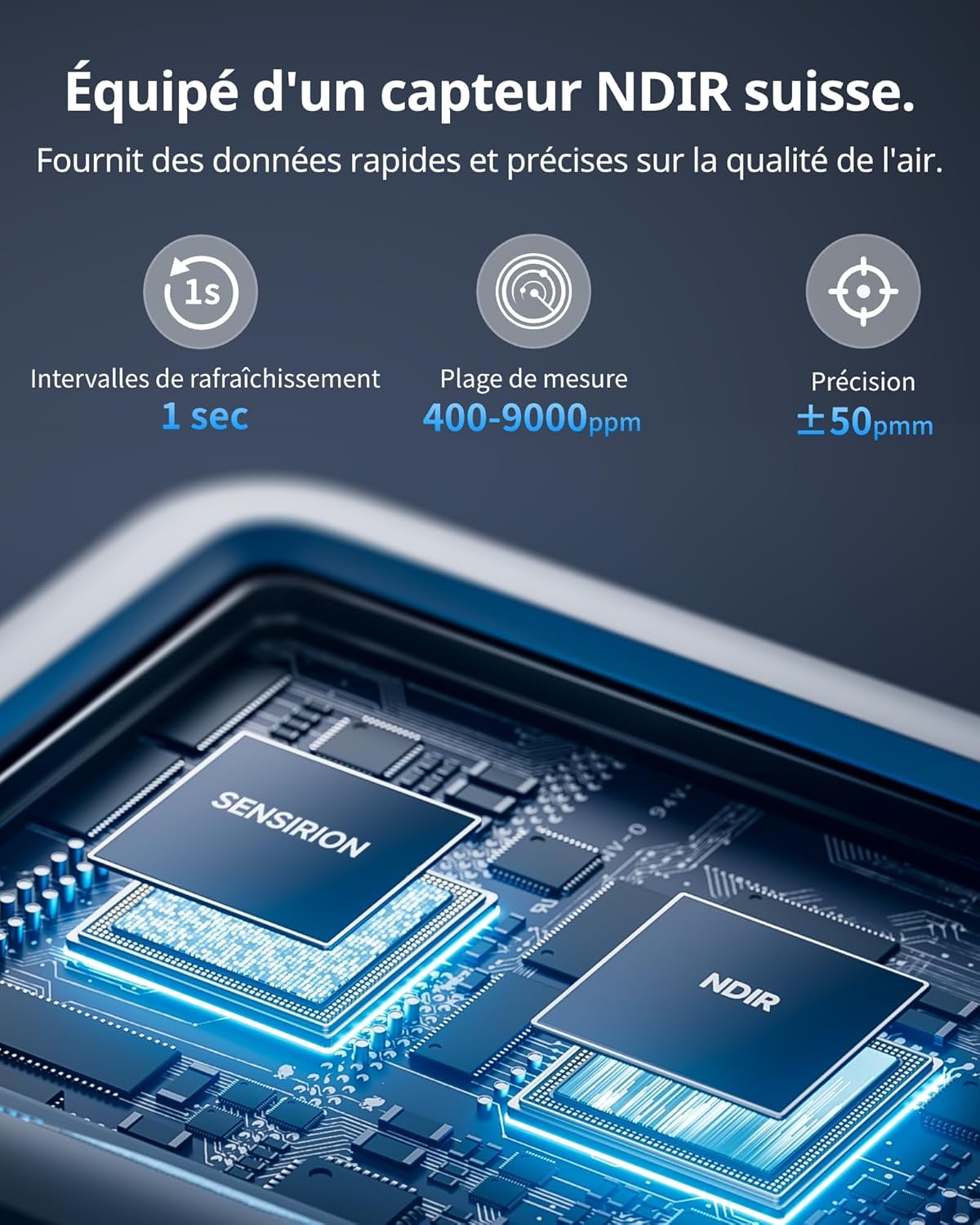 Detalle de SwitchBot Détecteur de CO2 Bluetooth IP65 avec thermomètre et hygromètre intérieur – mesure précise et alarme