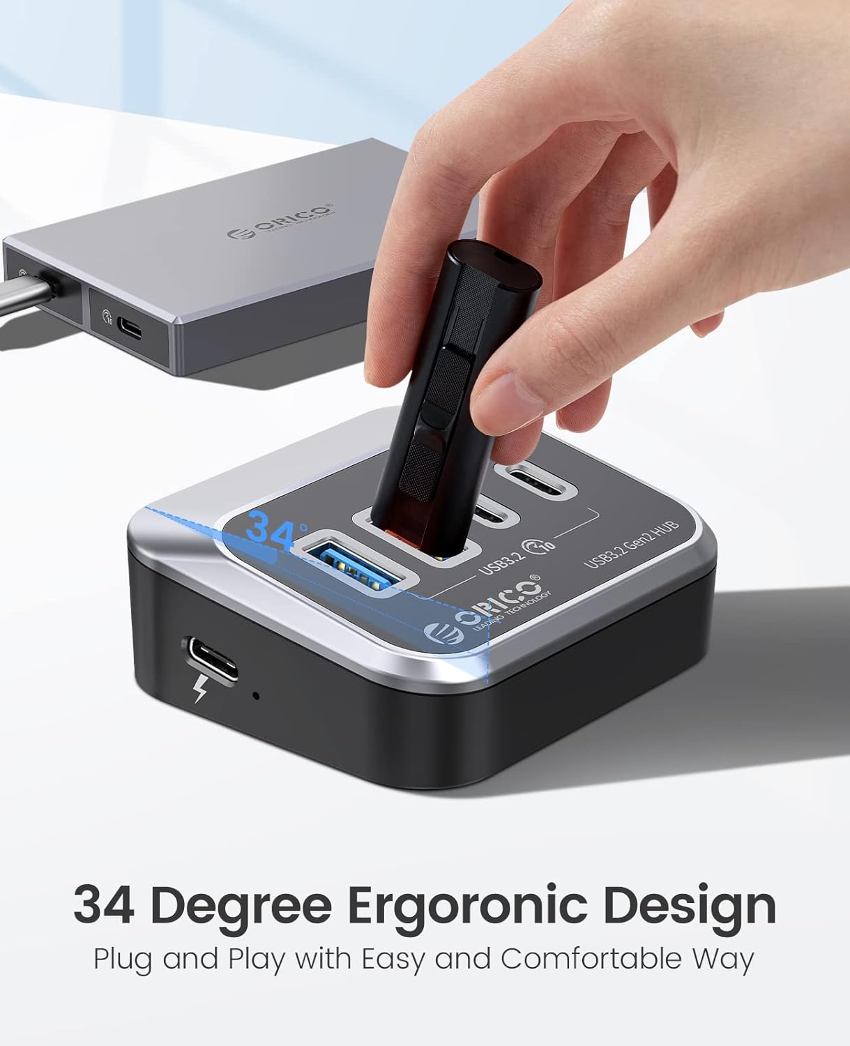 Detalle de ORICO 4-Port USB Hub 3.2 Gen 2 mit 2 Typ-A und 2 Typ-C, 10 Gbit/s – kompatibel mit Mac/PC/PS5