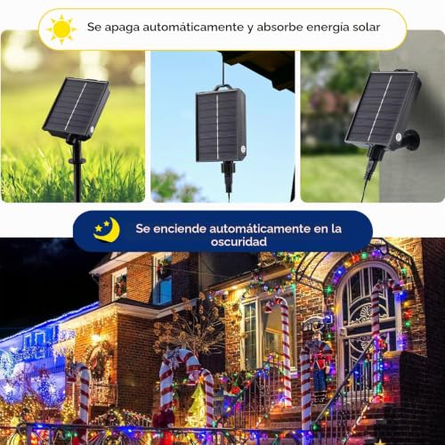 Detalle de Tacobey guirnalda de luces solar y USB, 200 LED, 8 modos e IP65