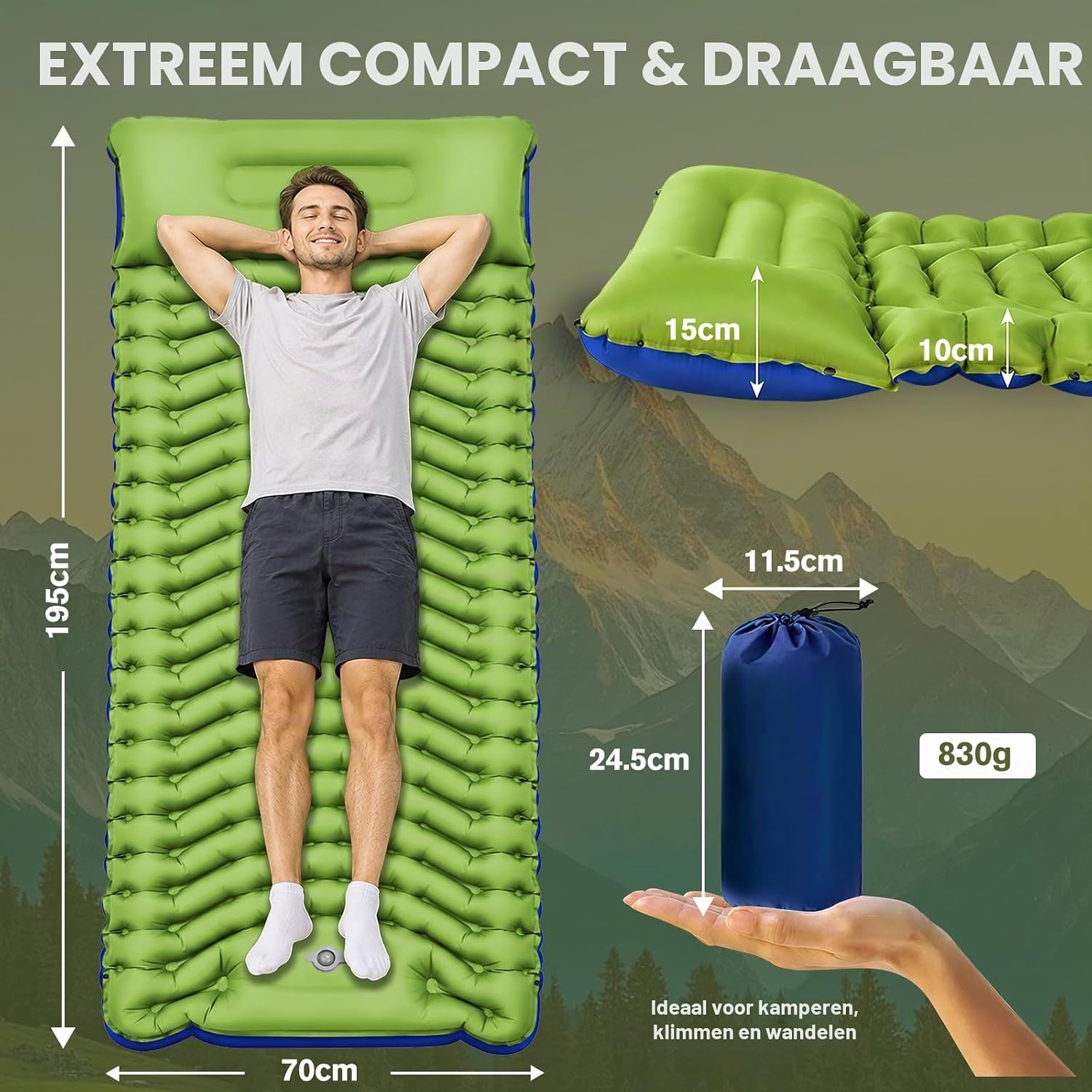 Detalle 2 de WIKNOT CQCD Isomat campingmatras 195 x 70 x 10 cm met voetpomp en kussen